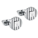 Ανδρικά στρογγυλά μανικετόκουμπα Maserati Ιconic JM5249JD01 σε ασημί χρώμα από ανοξείδωτο ατσάλι με ασημένια τρίαινα.