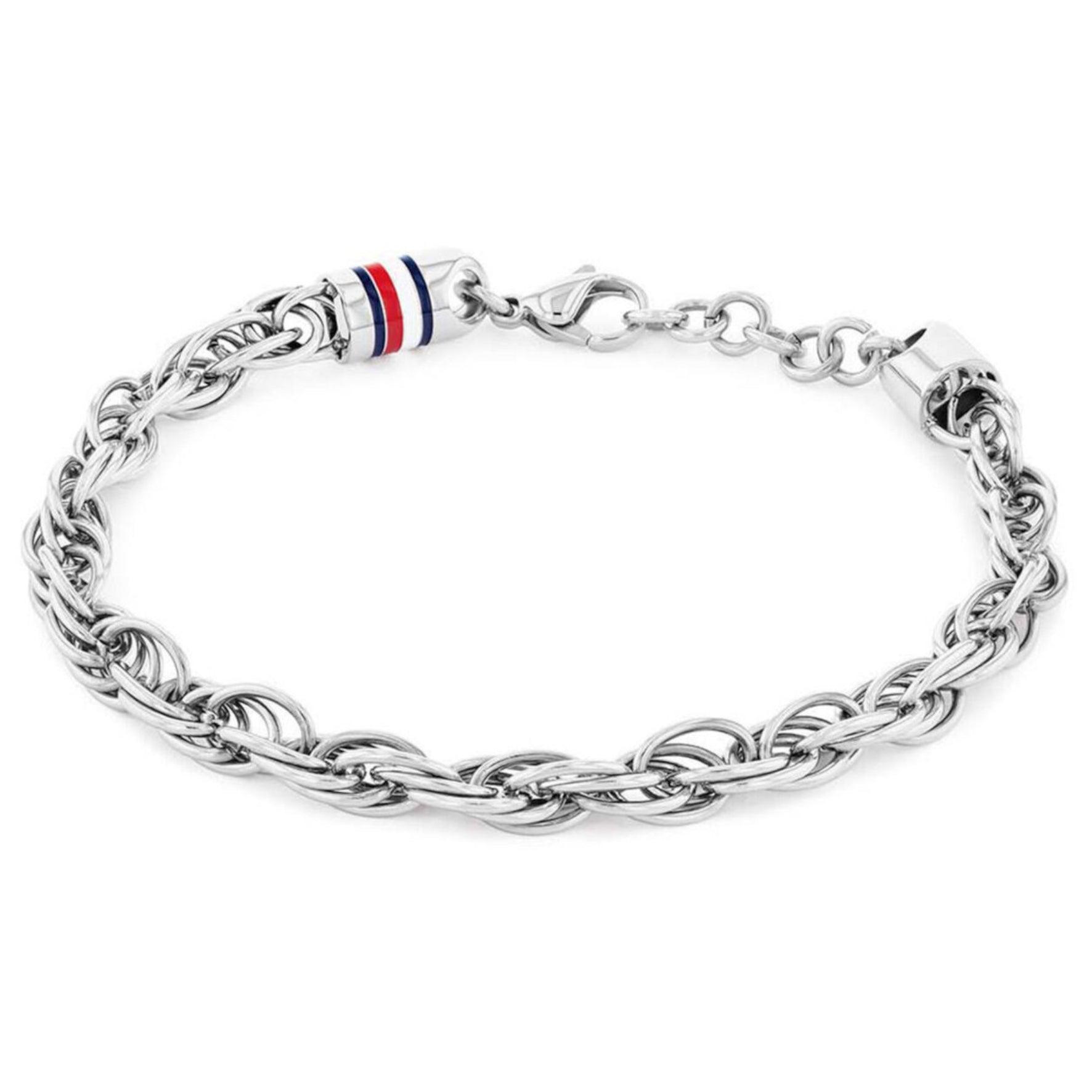 Ανδρικό ατσάλινο βραχιόλι Tommy Hilfiger σε ασημένιο χρώμα με πλέξη μπρασελέ.
