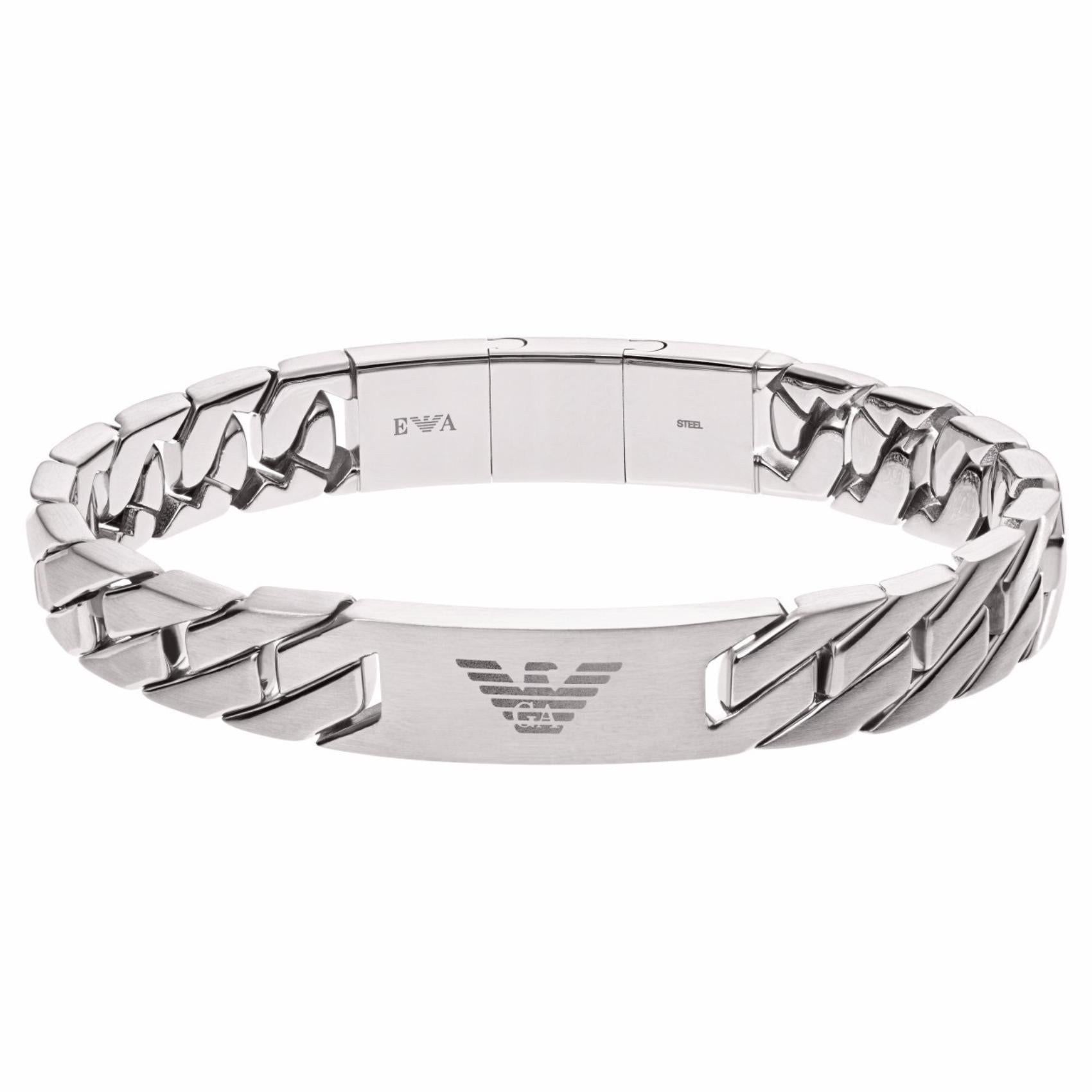 Ανδρικό βραχιόλι Emporio Armani EGS2435040 χειροπέδα από ανοξείδωτο ατσάλι σε ασημί χρώμα.