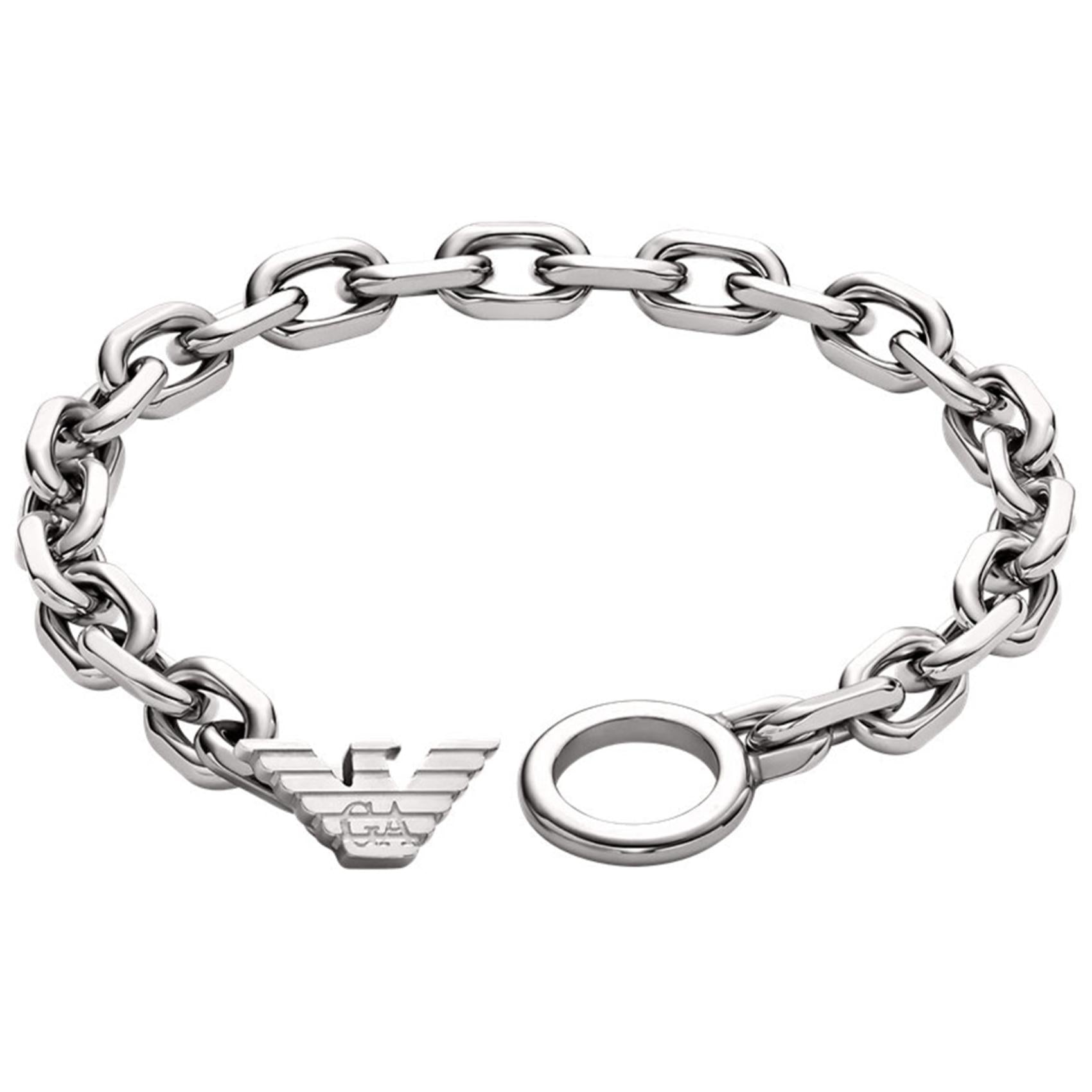 Ανδρικό βραχιόλι Emporio Armani EGS3236040 από ανοξείδωτο ατσάλι ασημί με σχέδιο μπρασελέ και στρογγυλό κούμπωμα.