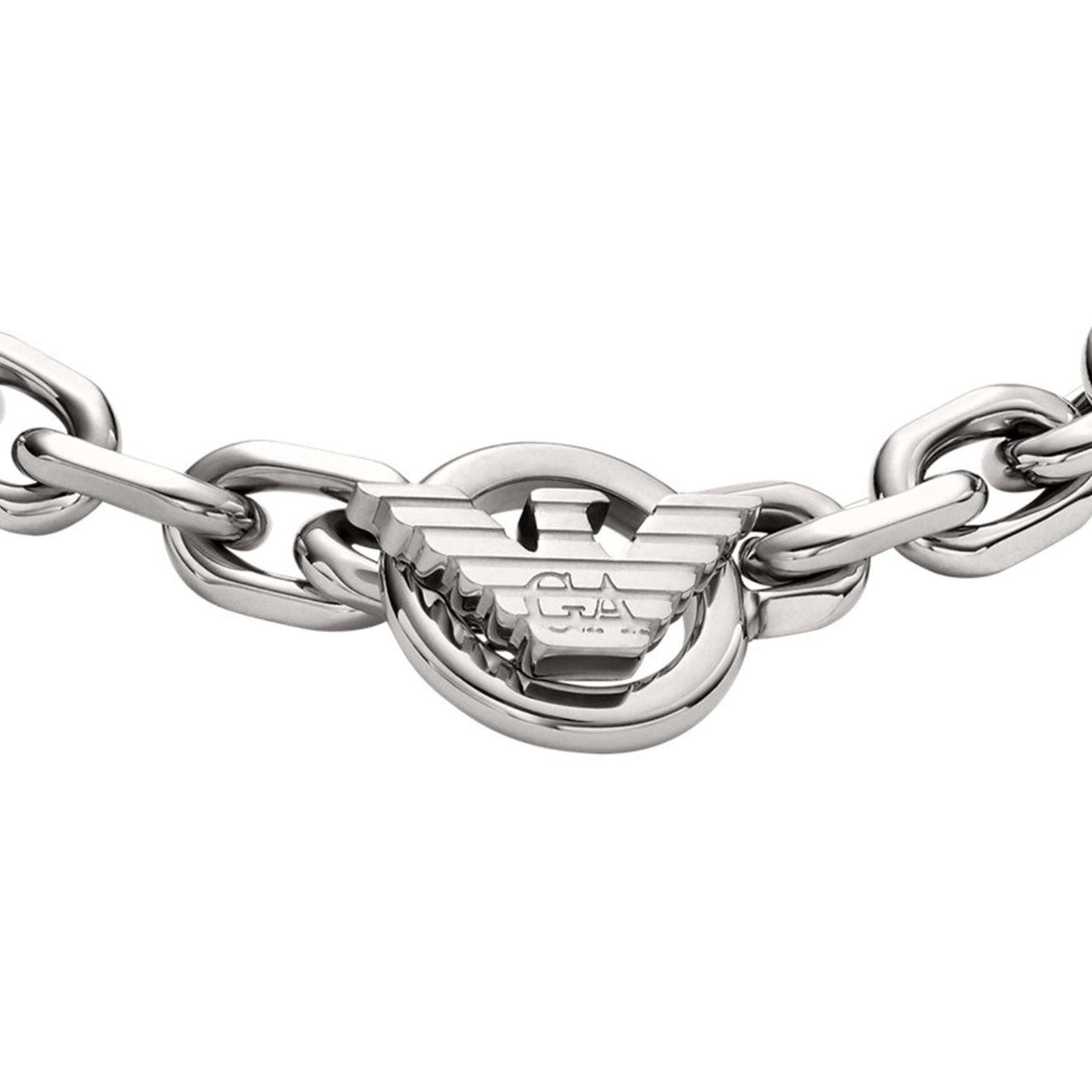 Ανδρικό βραχιόλι Emporio Armani EGS3236040 ατσάλινο ασημί με σχέδιο μπρασελέ κρίκο-κρίκο και στρογγυλό κούμπωμα.