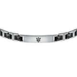 Ανδρικό βραχιόλι Maserati JM420ATI06 από ανοξείδωτο ατσάλι, με ασημί-μαύρο μπρασελέ και μαύρο μαύρη τρίαινα.