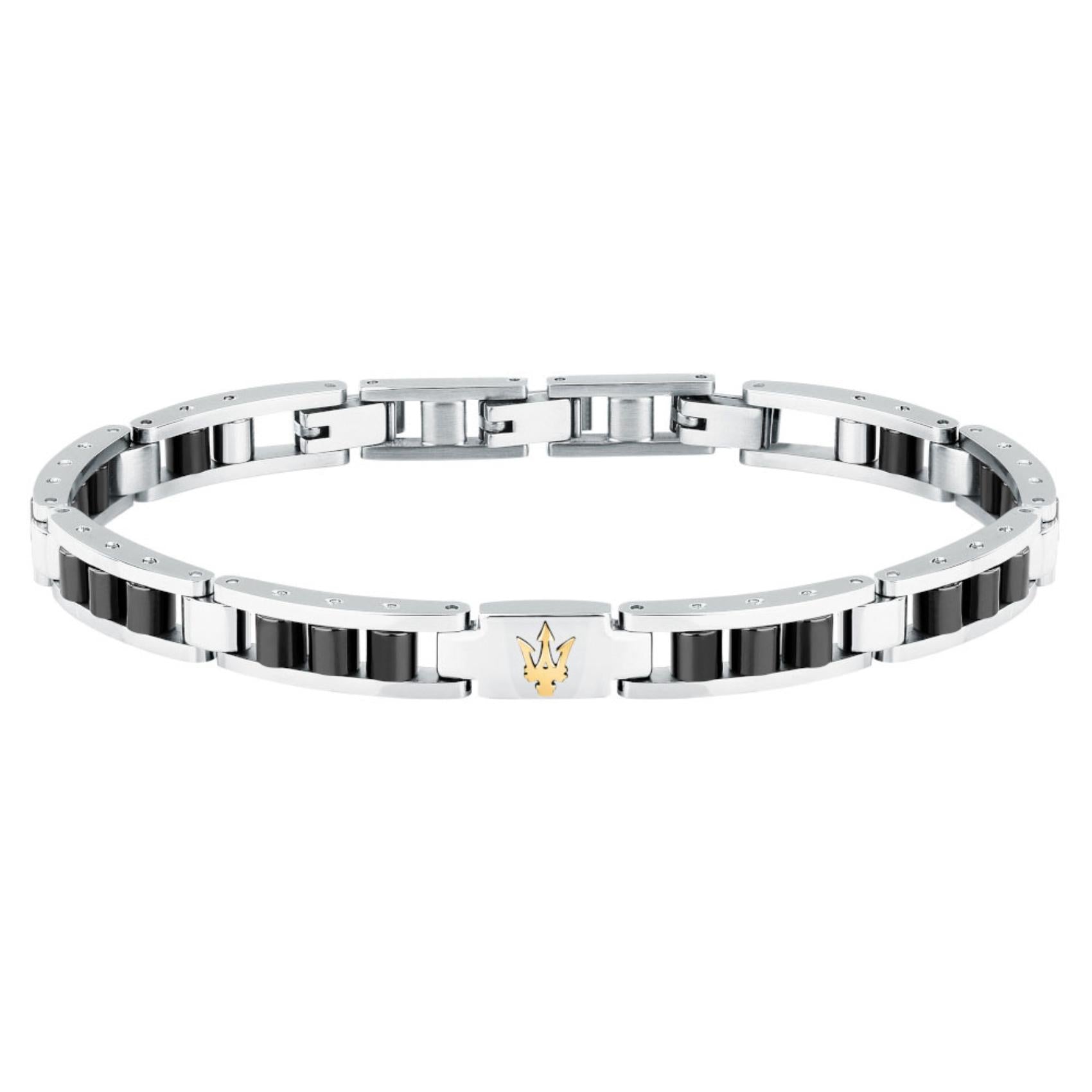 Ανδρικό βραχιόλι Maserati JM225ATZ57 από ανοξείδωτο ατσάλι με δίχρωμο ασημί-μαύρο μπρασελέ.