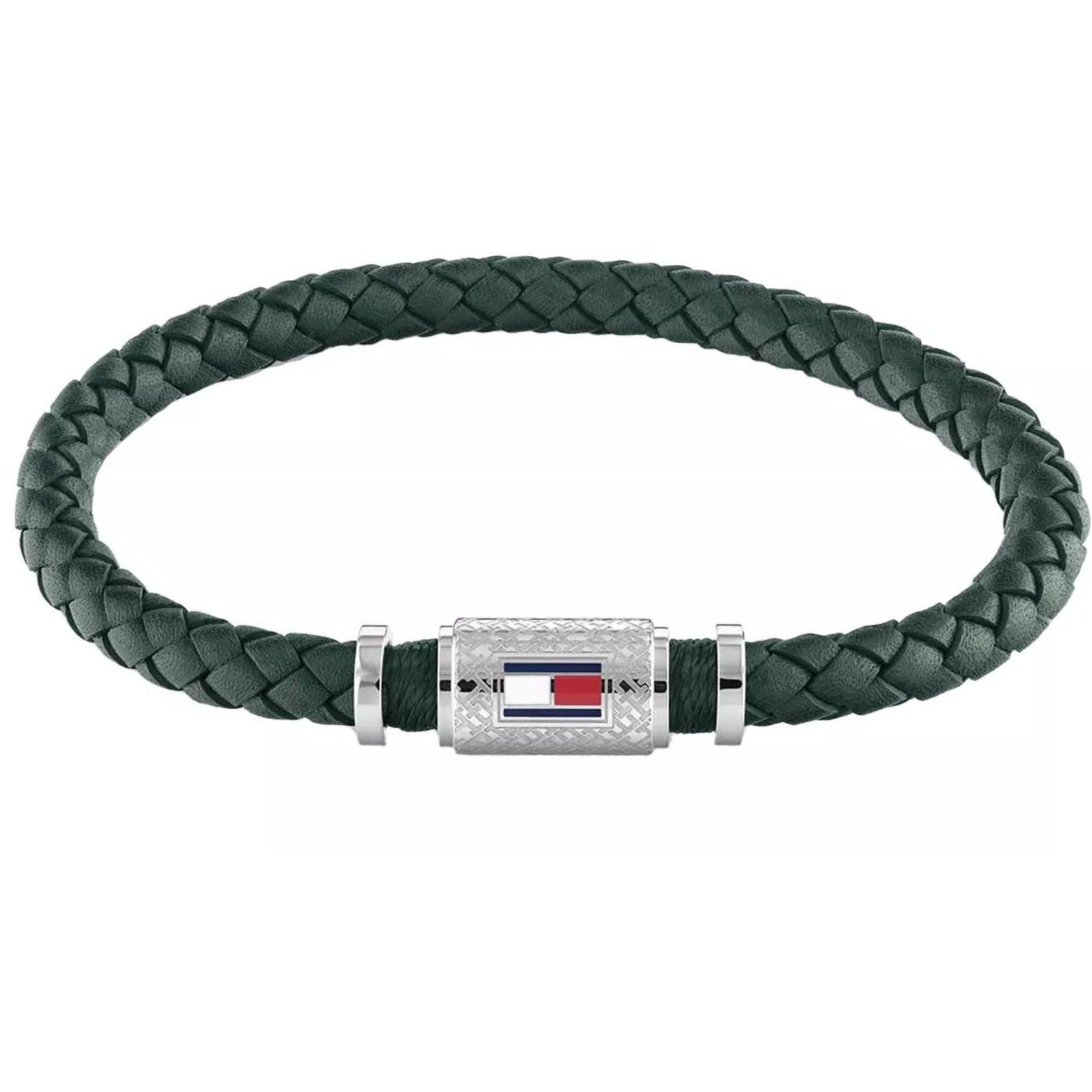 Ανδρικό βραχιόλι Tommy Hilfiger δερμάτινο σε πράσινο χρώμα με πλεκτό σχέδιο.