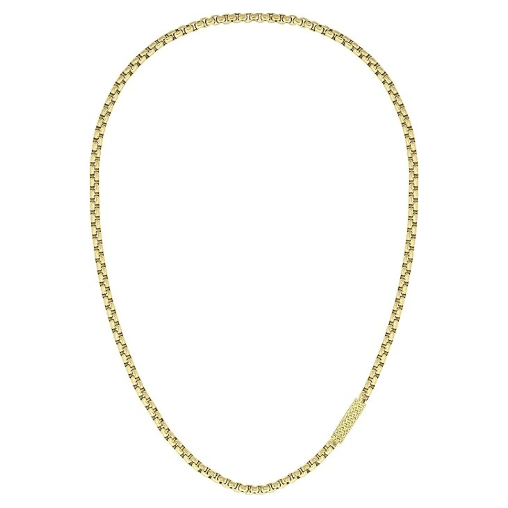 Ανδρικό κολιέ Lacoste 2040122 ατσάλινο σε χρυσό χρώμα με κυλινδρικό μοτίφ ενσωματομένο στην αλυσίδα.