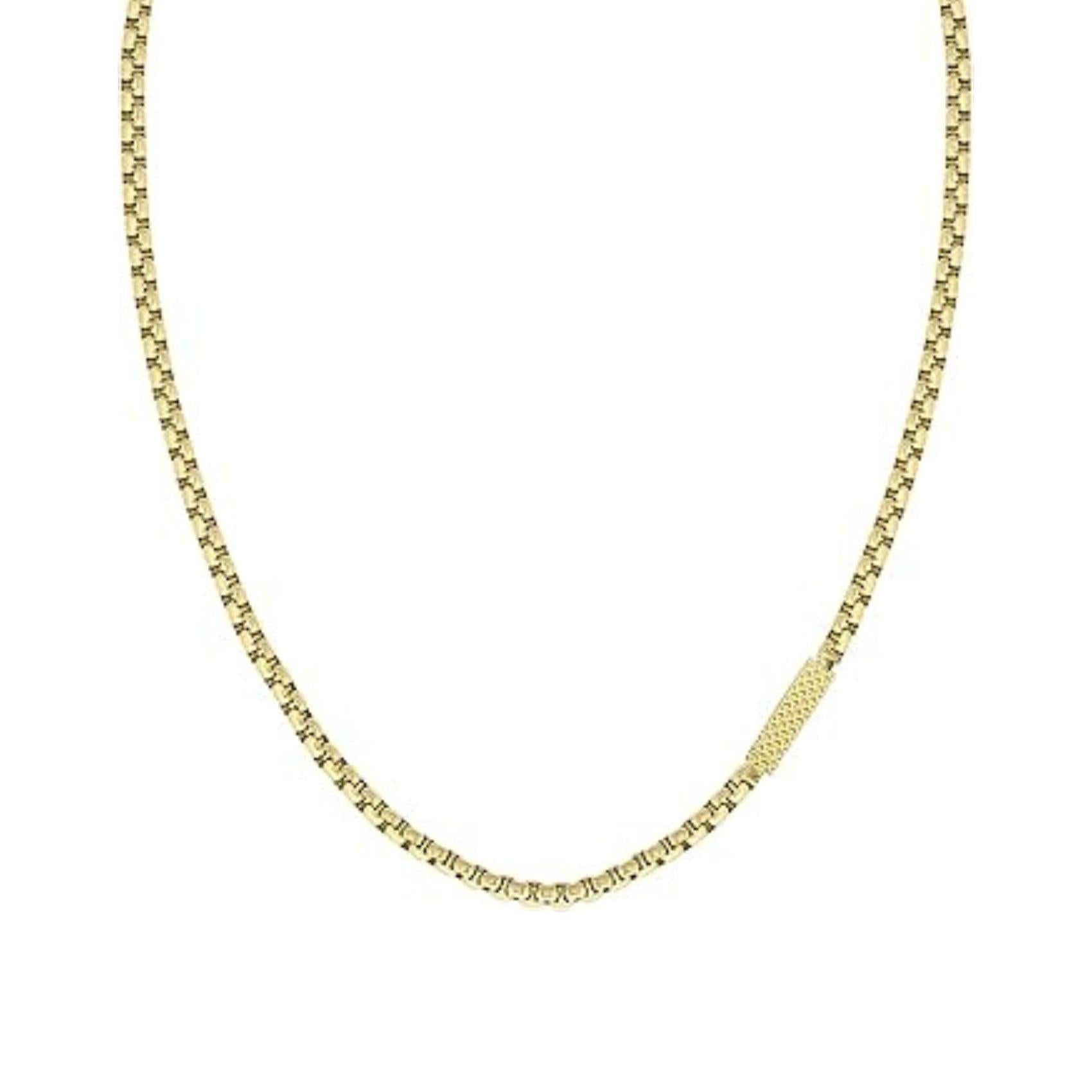 Ανδρικό κολιέ Lacoste 2040122 ατσάλινο σε χρυσό χρώμα με κυλινδρικό μοτίφ ενσωματομένο στην αλυσίδα.