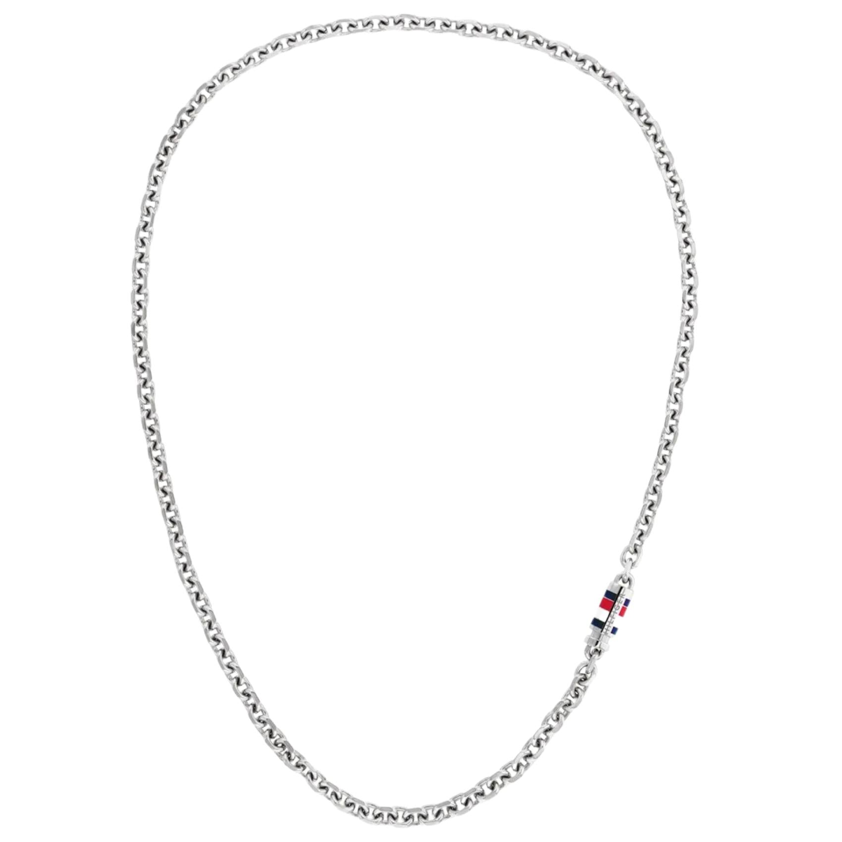 Ανδρικό κολιέ Tommy Hilfiger 2790650 ατσάλινο σε ασημί χρώμα με κυλινδρικό μοτίφ περασμένο στην αλυσίδα.