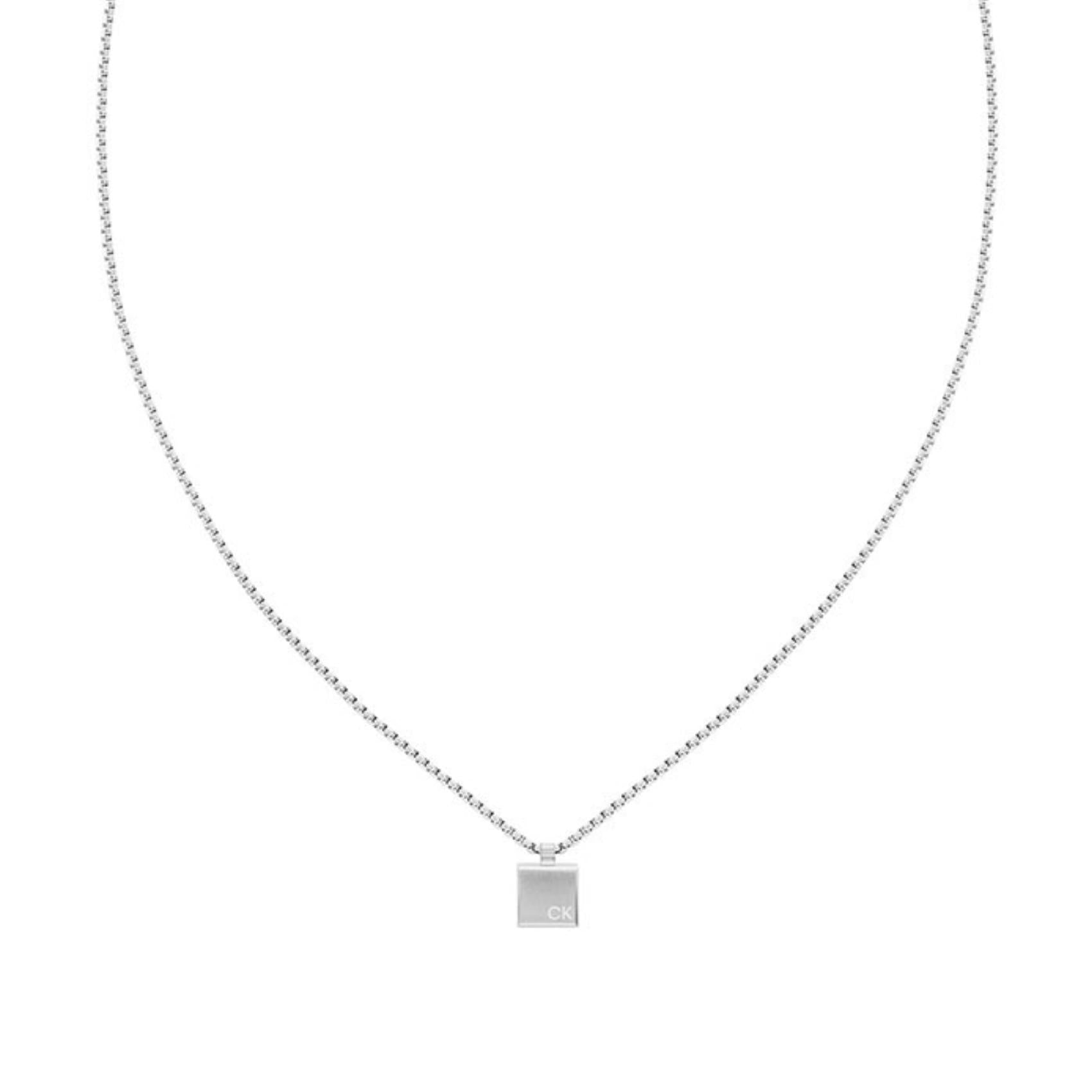Ανδρικό κολιέ Calvin Klein 35000486 ατσάλινο σε ασημί χρώμα με τετράγωνο κρεμαστό μοτίφ.