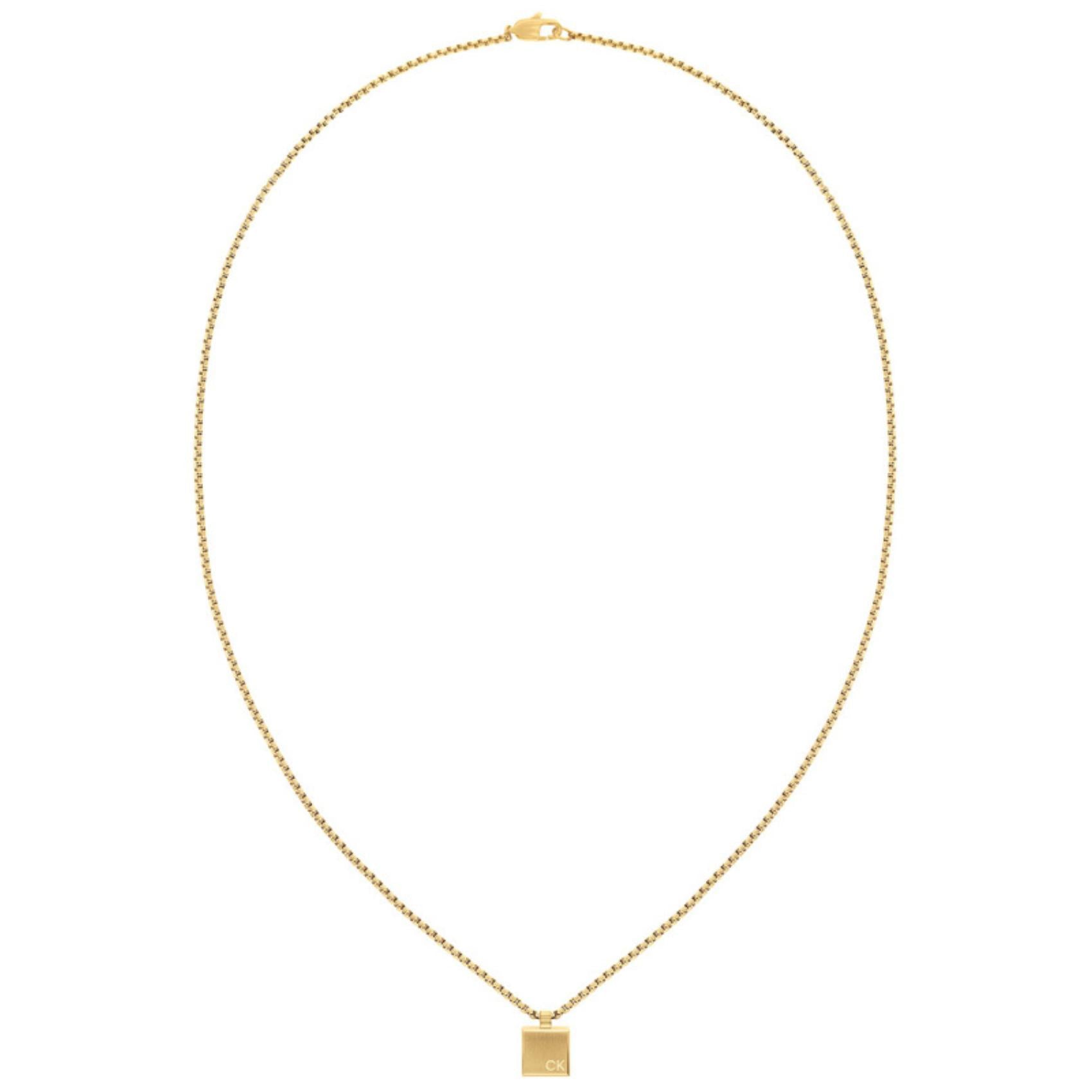 Ανδρικό κολιέ Calvin Klein 35000487 ατσάλινο σε χρυσό χρώμα με τετράγωνο κρεμαστό ασημένιο μοτίφ.