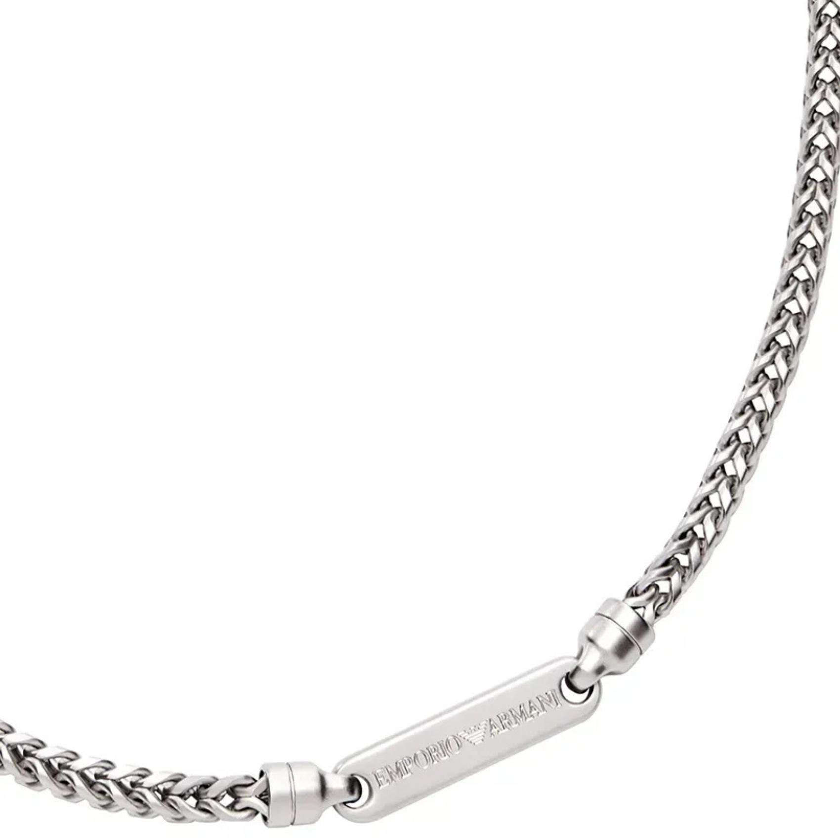 Ανδρικό κολιέ Emporio Armani EGS3182040 με ατσάλινη αλυσίδα σε ασημί χρώμα και στοιχείο σε ασημί χρώμα.