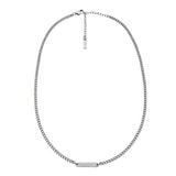 Ανδρικό κολιέ Emporio Armani EGS3188040 ατσάλινο με αλυσίδα και ταυτότητα σε ασημί χρώμα, κοντινό.