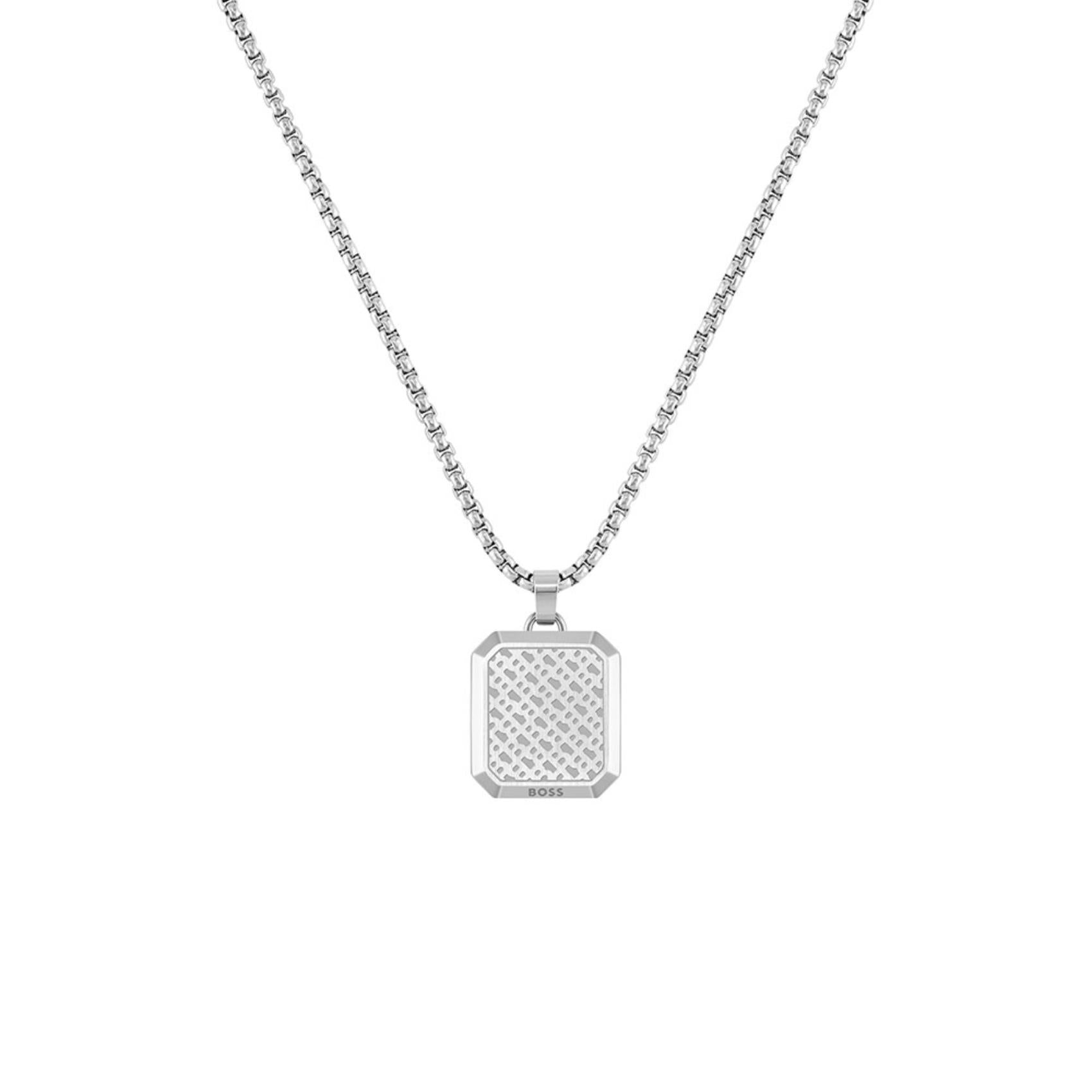 Ανδρικό κολιέ Boss 1580545 ατσάλινο σε ασημί χρώμα με μπλε τετράγωνο κρεμαστό.
