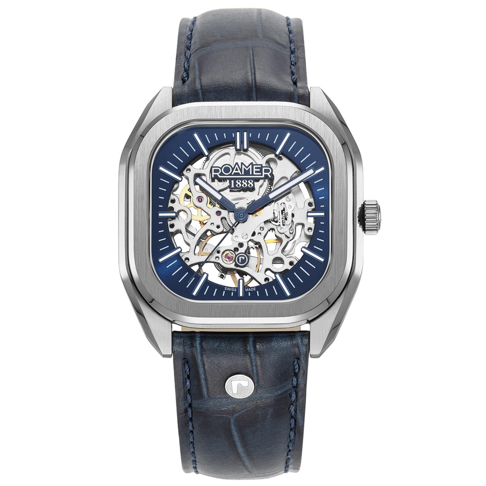 Ανδρικό ρολόι Roamer Mechano 985986-41-45-20 κουρδιστό boxset με μπλε δερμάτινο λουράκι & μπλε καντράν 39.5mm.