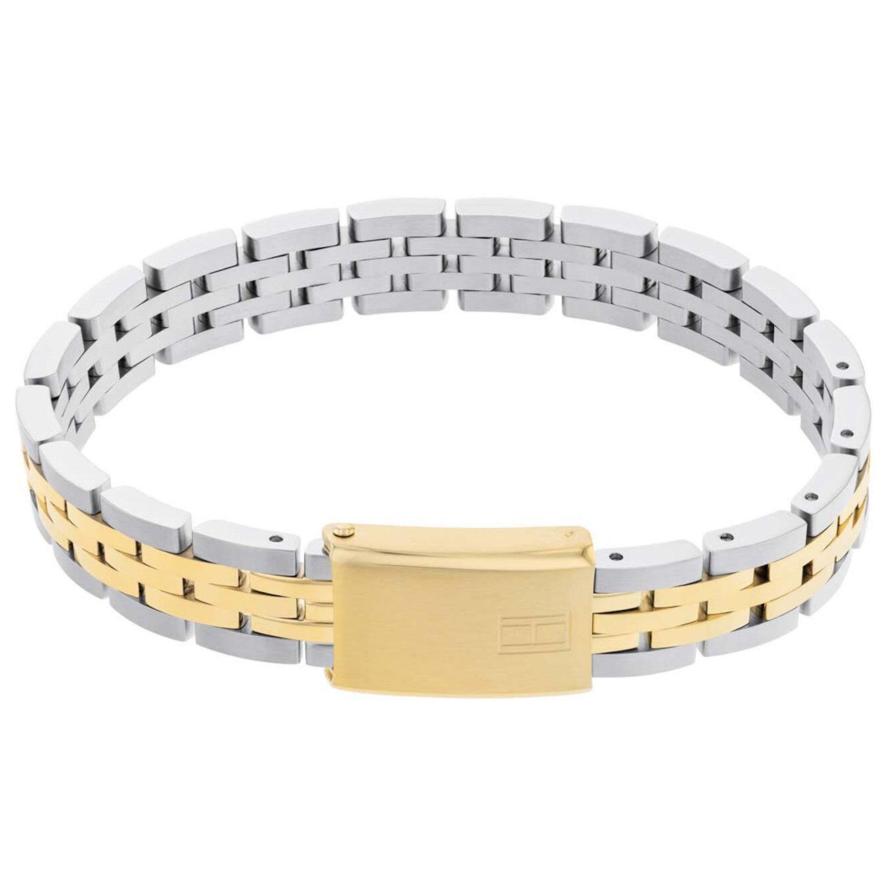 Ανδρικό βραχιόλι δίχρωμο ατσάλινο Tommy Hilfiger 2790501 σε ασημένιο και χρυσό χρώμα και χρυσή αγκράφα.
