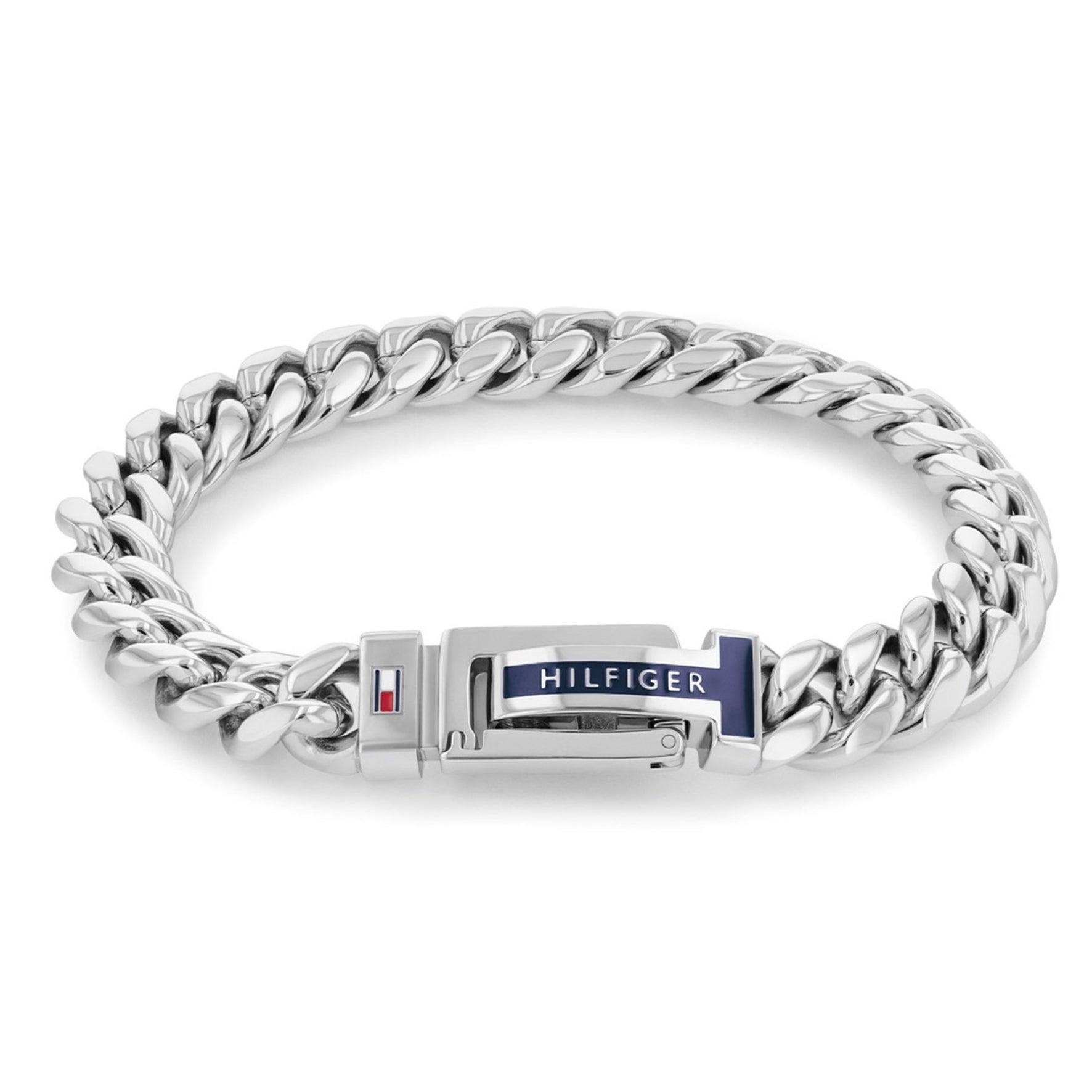 Ανδρικό ατσάλινο βραχιόλι Tommy Hilfiger σε ασημένιο χρώμα με πλέξη μπρασελέ.