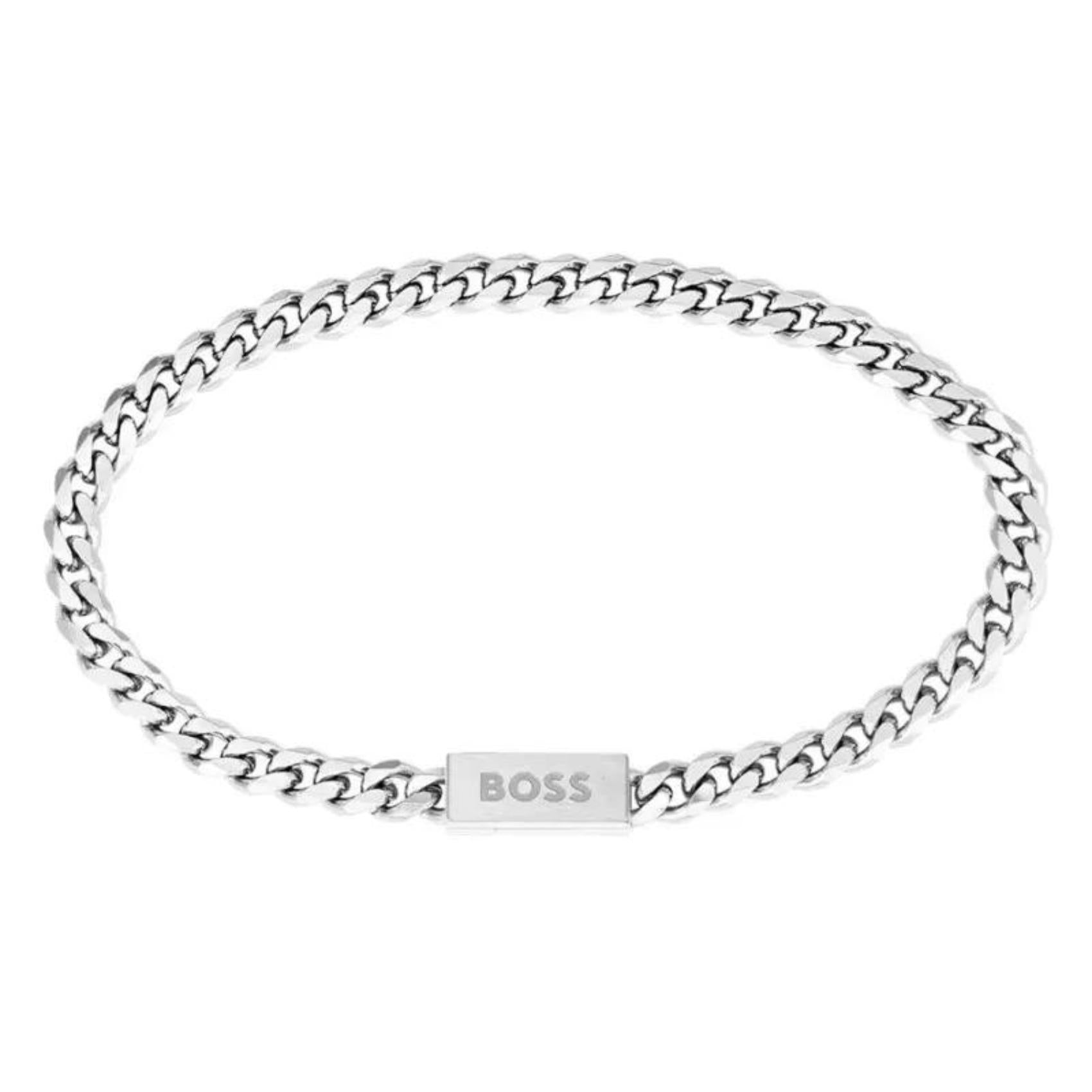 Ανδρικό ατσάλινο βραχιόλι Boss 1580556 σε ασημί χρώμα.