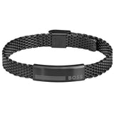 Ανδρικό βραχιόλι ταυτότητα Boss 1580612 ατσάλινο με μαύρο μπρασελέ και μαύρο στοιχείο.