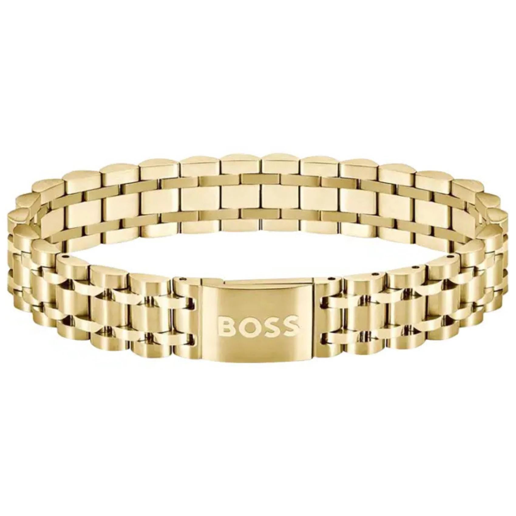 Ανδρικό βραχιόλι Boss 1580645 ατσάλινο με χρυσό μπρασελέ.