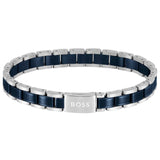 Ανδρικό βραχιόλι Boss 1580664 ατσάλινο με ασημί-μπλε μπρασελέ.