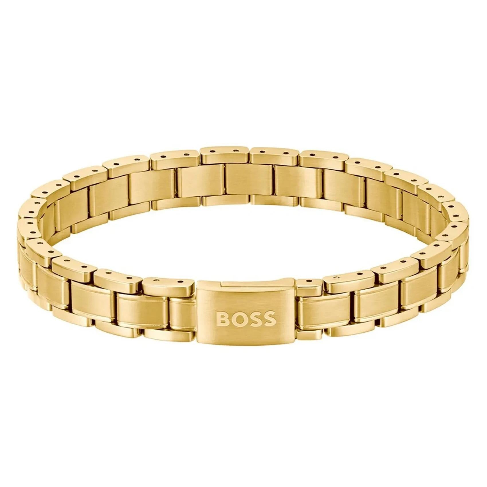 Ανδρικό βραχιόλι Boss 1580711 ατσάλινο με χρυσό μπρασελέ.
