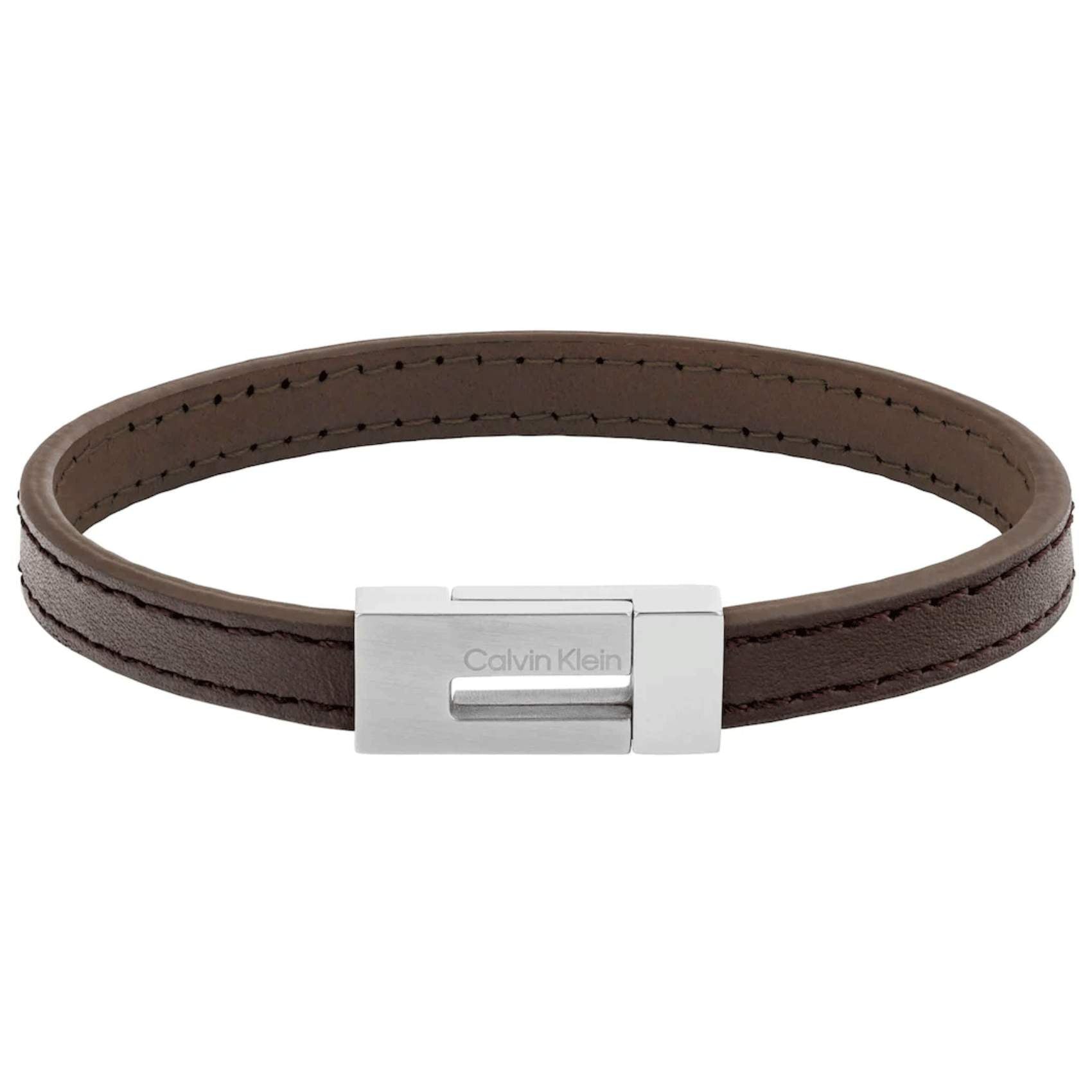 Ανδρικό Δερμάτινο Βραχιόλι σε Καφέ Χρώμα Calvin Klein 35100021 με ατσάλινο κούμπωμα.