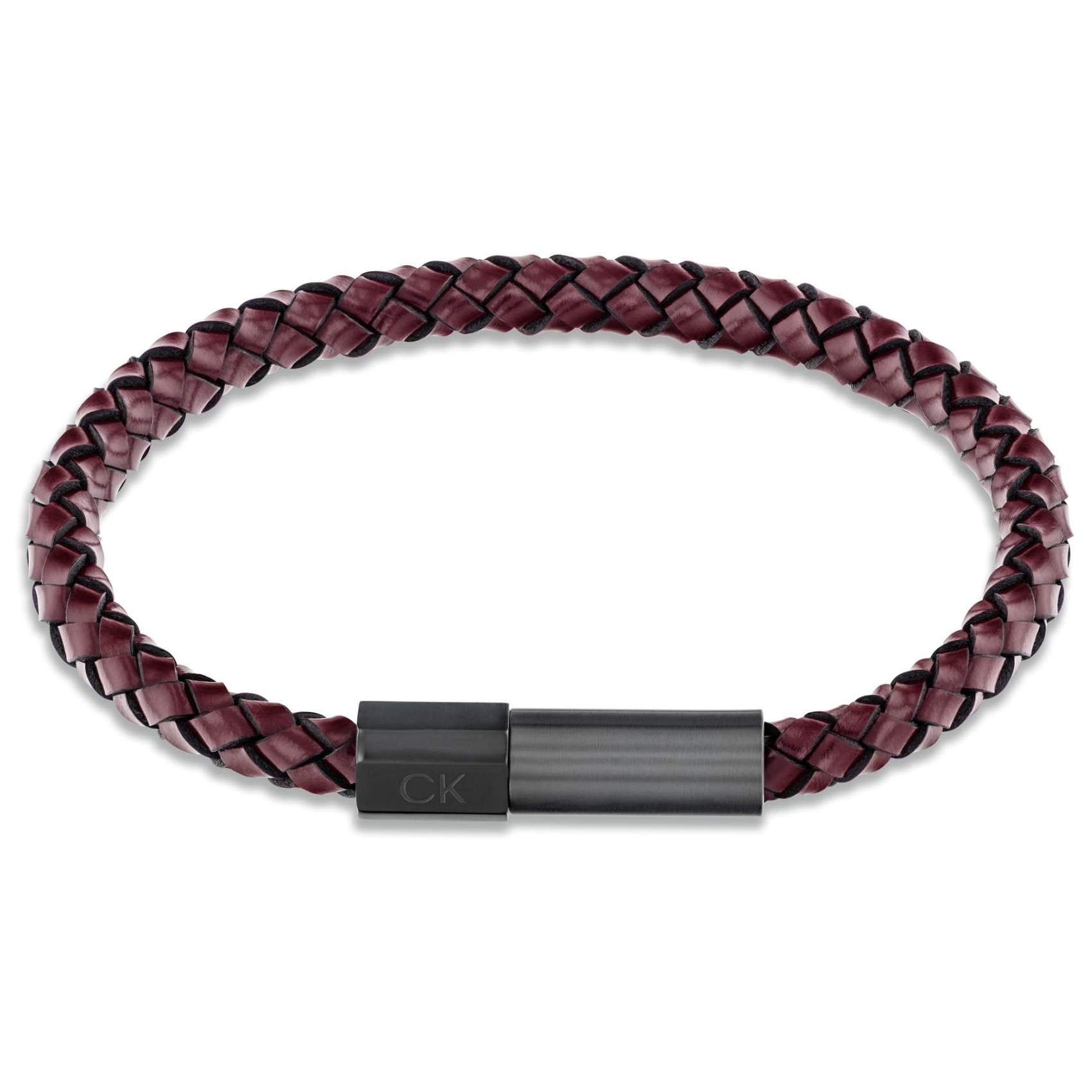 Ανδρικό βραχιόλι Calvin Klein 35100045 δερμάτινο καφέ με πλεκτό σχέδιο.