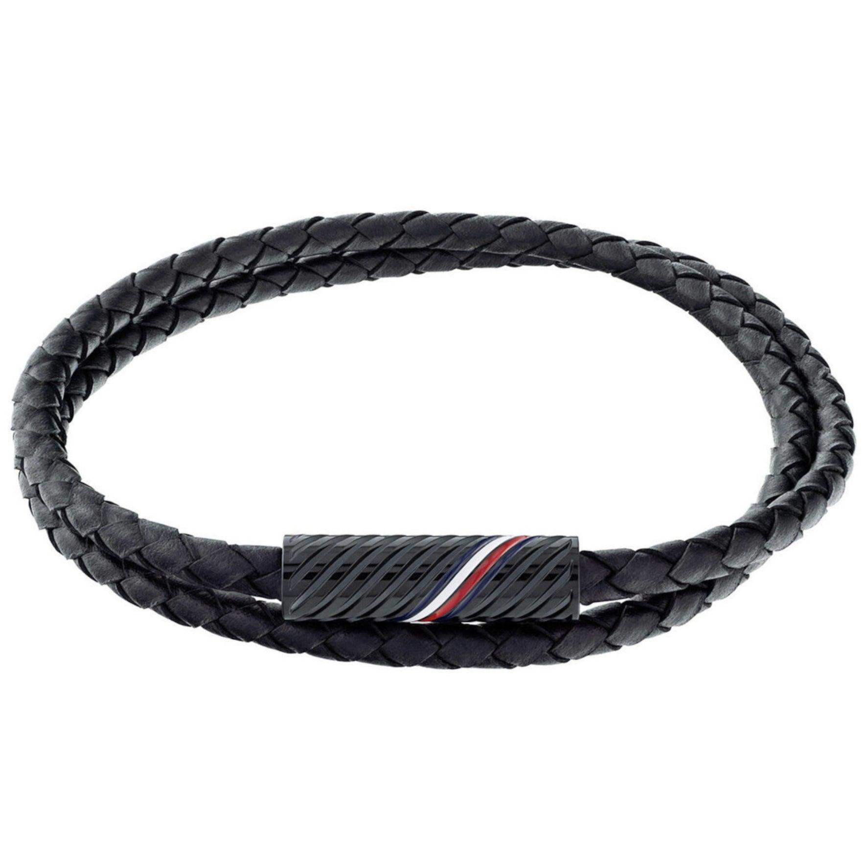 Ανδρικό βραχιόλι tommy Hilfiger 2790469 από μάυρο δέρμα με μαύρο κούμπωμα.
