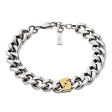 Ανδρικό βραχιόλι Emporio Armani EGS3186040 από ανοξείδωτο ατσάλι σε ασημί χρώμα με κούμπωμα σε χρυσό χρώμα και σχέδιο αλυσίδας.