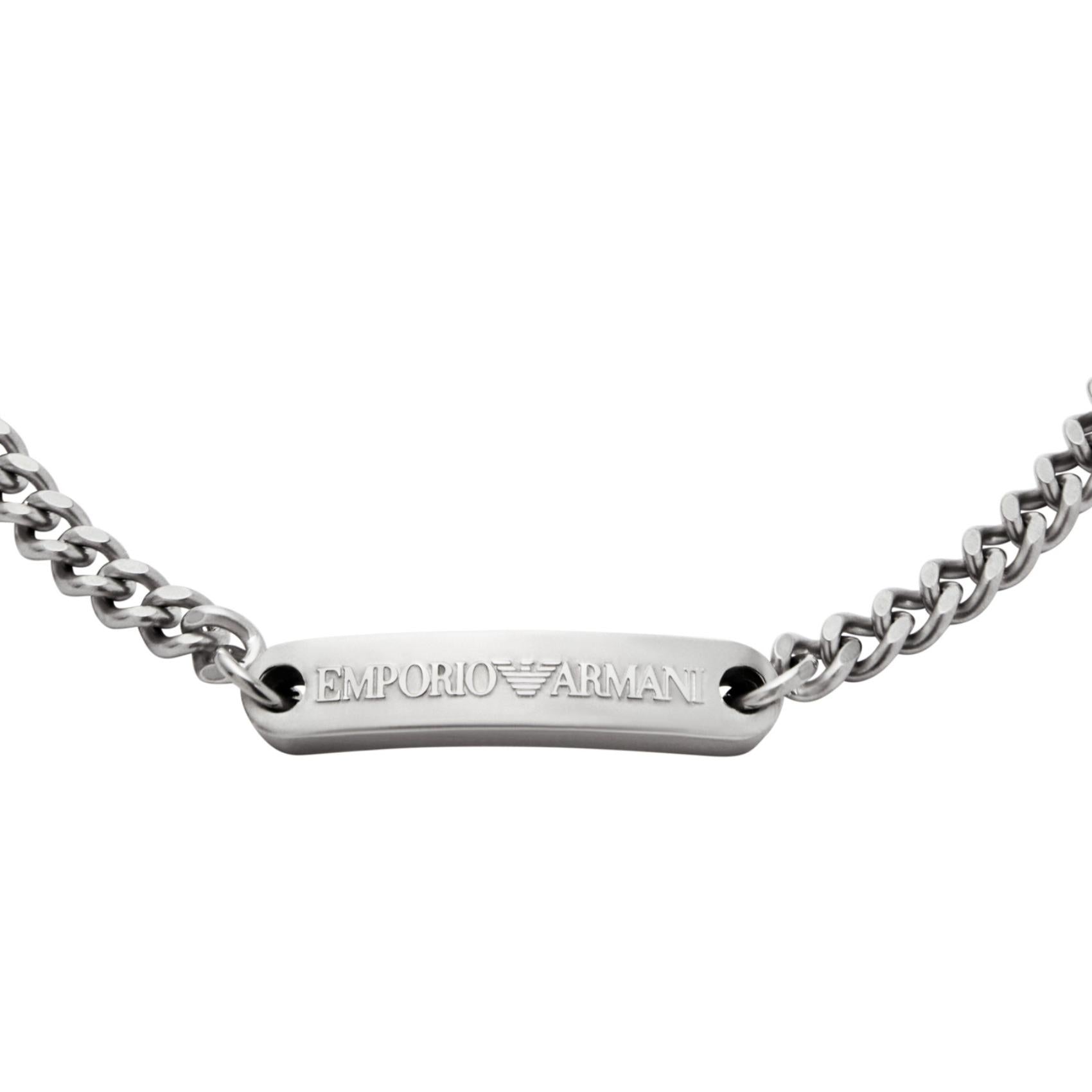 Ανδρικό βραχιόλι Emporio Armani EGS3189040 από ανοξείδωτο ατσάλι σε ασημί χρώμα με ταυτότητα, κοντινό.