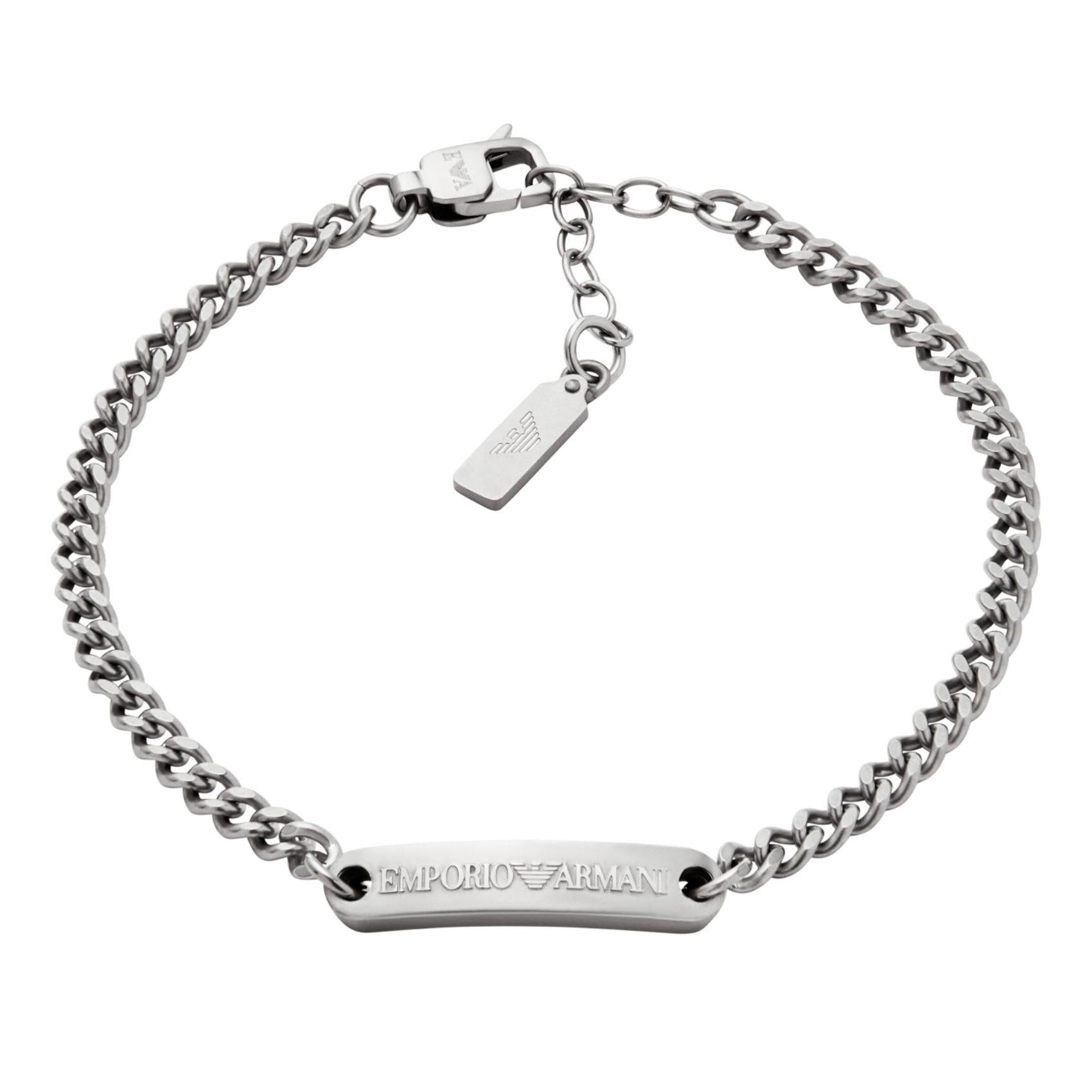 Ανδρικό βραχιόλι Emporio Armani EGS3189040 από ανοξείδωτο ατσάλι σε ασημί χρώμα με ταυτότητα.