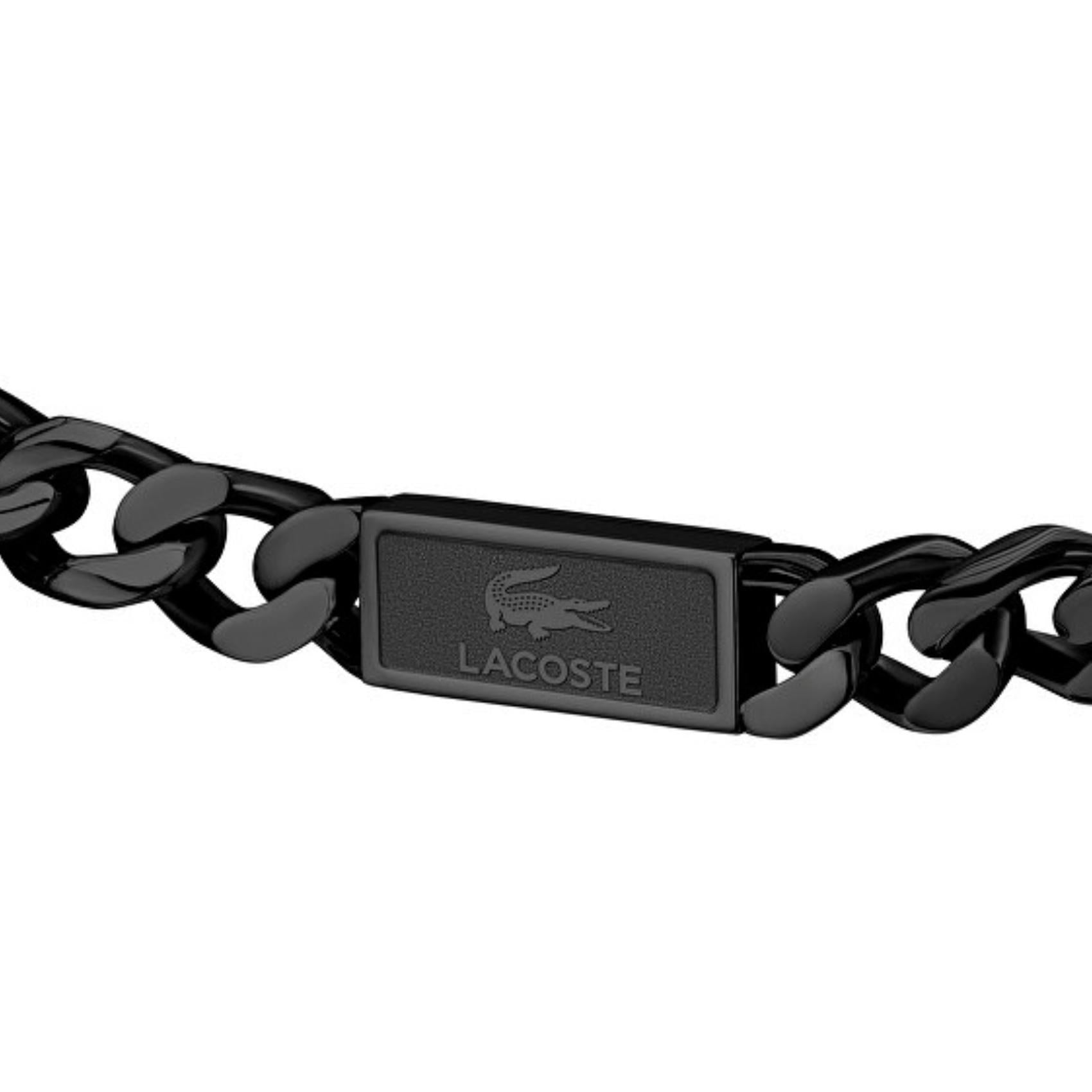 Ατσάλινο βραχιόλι Lacoste 2040441 ανδρικό σε μαύρο χρώμα από ανοξείδωτο ατσάλι με ρυθμιζόμενο μήκος 19-22cm, κοντινό.