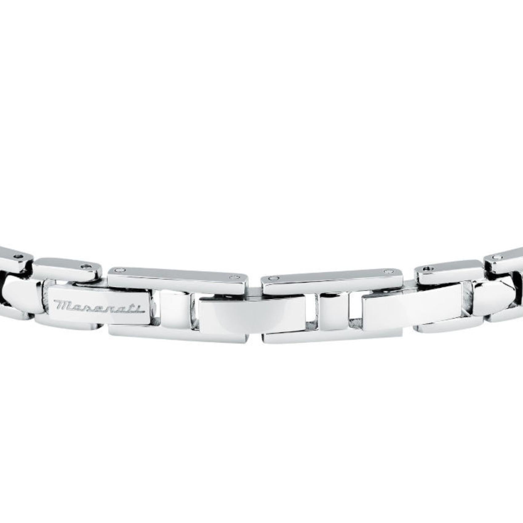Ανδρικό βραχιόλι Maserati Diamonds JM224ATZ40 από ανοξείδωτο ατσάλι και κεραμικό, ασημί-μαύρο και ροζ χρυσή τρίαινα, κούμπωμα.