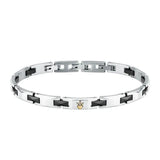 Ανδρικό βραχιόλι Maserati JM424ATZ49 από ανοξείδωτο ατσάλι και κεραμικό, με ασημί-μαύρο χρώμα και χρυσή τρίαινα.