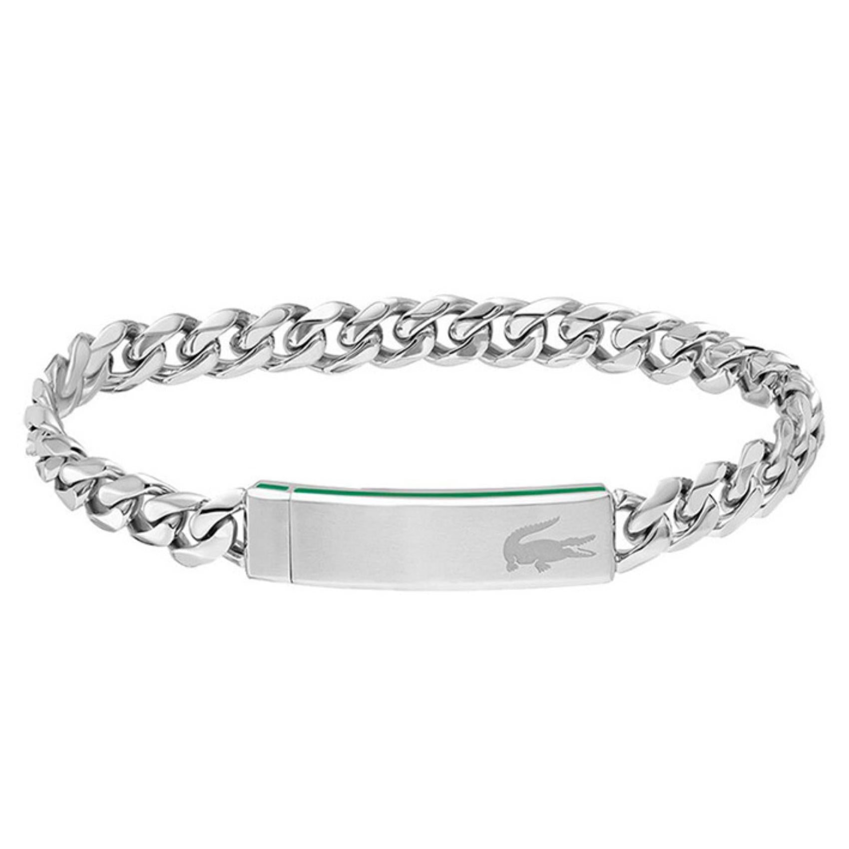 Ανδρικό βραχιόλι Lacoste 2040081 ατσάλινο σε ασημί χρώμα με ταυτότητα.