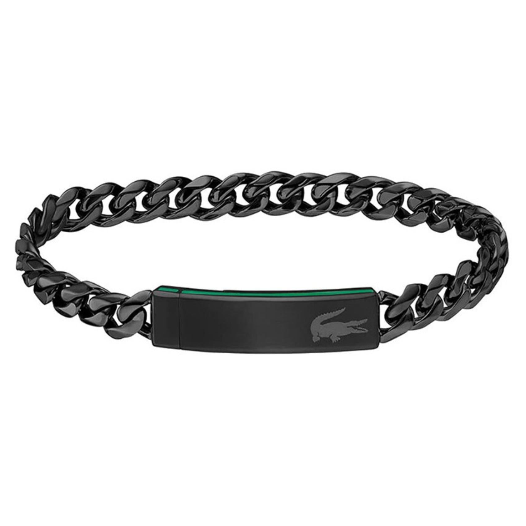 Ανδρικό βραχιόλι Lacoste 2040082 ατσάλινο σε μαύρο χρώμα με ταυτότητα.