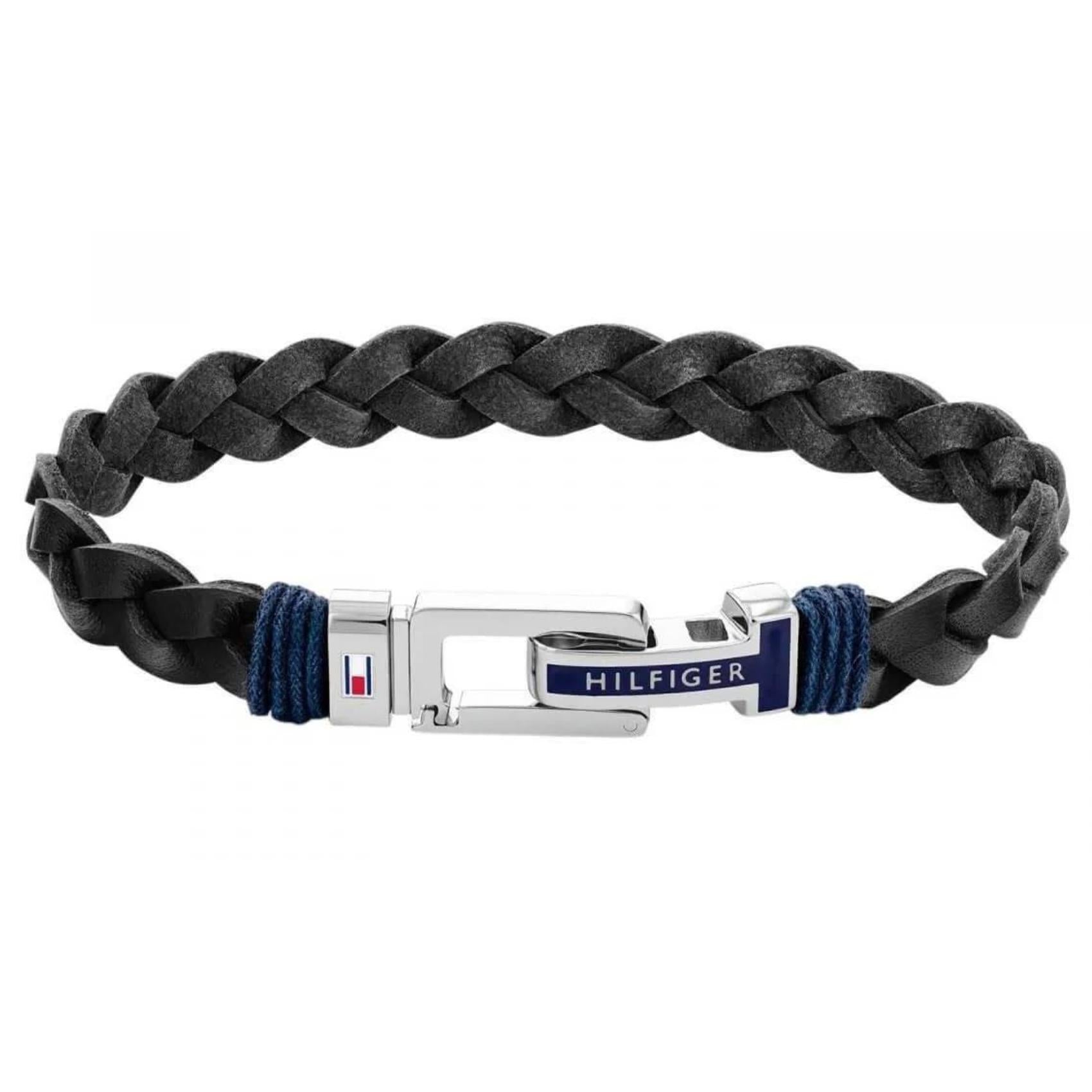 Ανδρικό βραχιόλι Tommy Hilfiger 2790307 δερμάτινο σε μαύρο χρώμα με μεταλικό κούμπωμα.