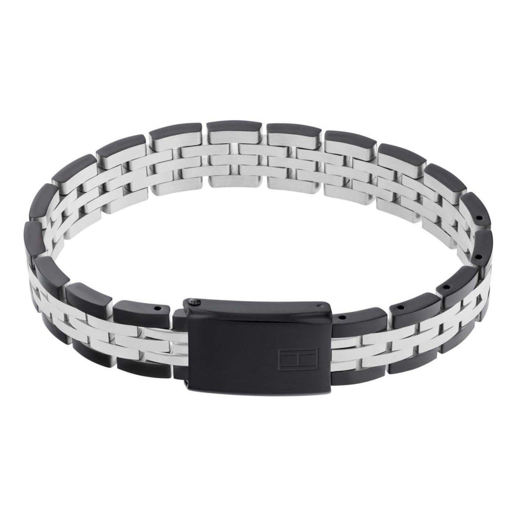 Ανδρικό ατσάλινο βραχιόλι Tommy Hilfiger 2790503 σε ασημένιο με μαύρο χρώμα με πλέξη μπρασελέ.