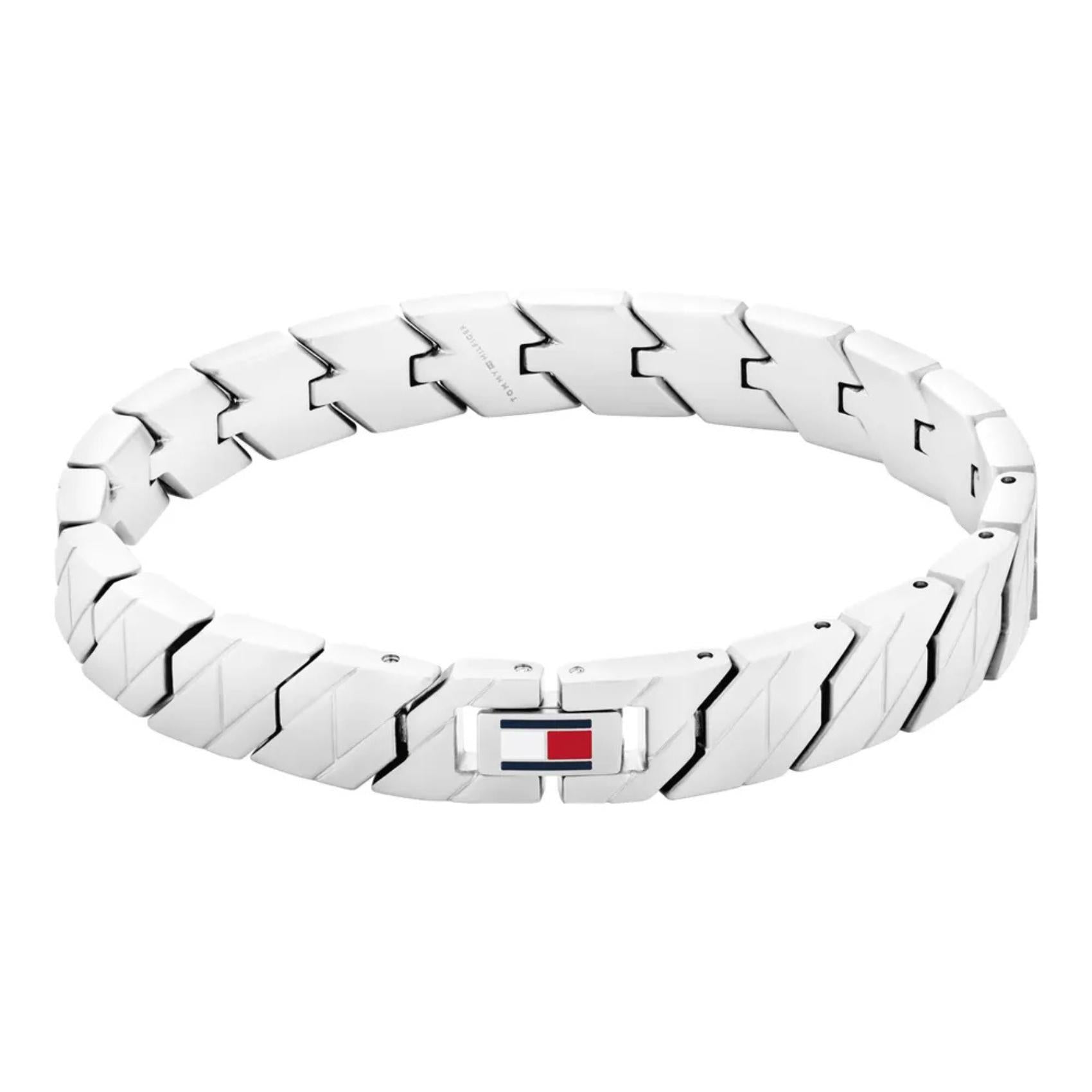 Ανδρικό ατσάλινο βραχιόλι Tommy Hilfiger 2790619 χειροπέδα σε ασημένιο χρώμα και σχέδιο μπρασελέ.