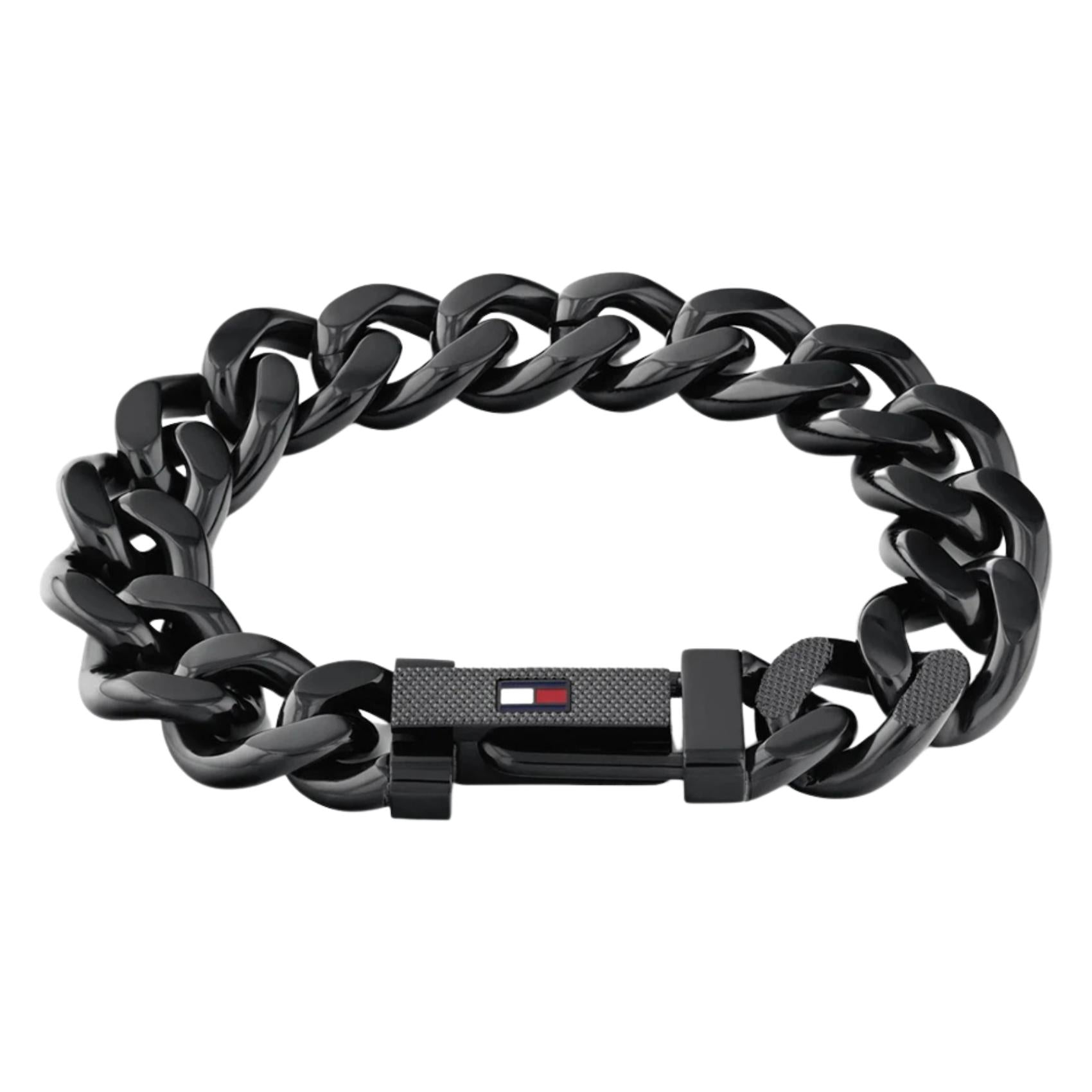 Ανδρικό ατσάλινο βραχιόλι Tommy Hilfiger 2790639 χειροπέδα σε μαύρο χρώμα και σχέδιο αλυσίδας με διαγώνια πλέξη.