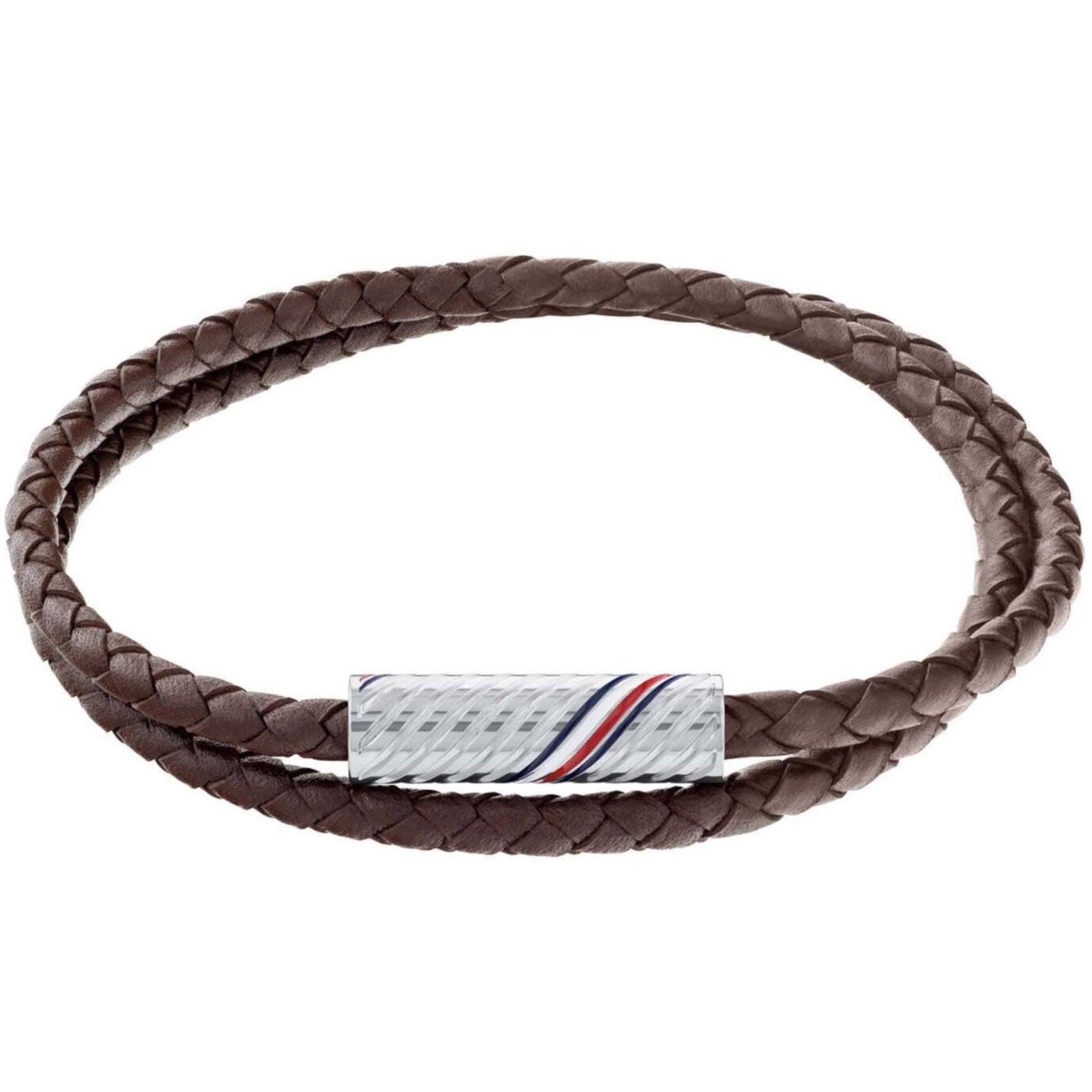 Ανδρικό βραχιόλι tommy Hilfiger 27904698 από καφέ δέρμα με ασημένιο κούμπωμα.