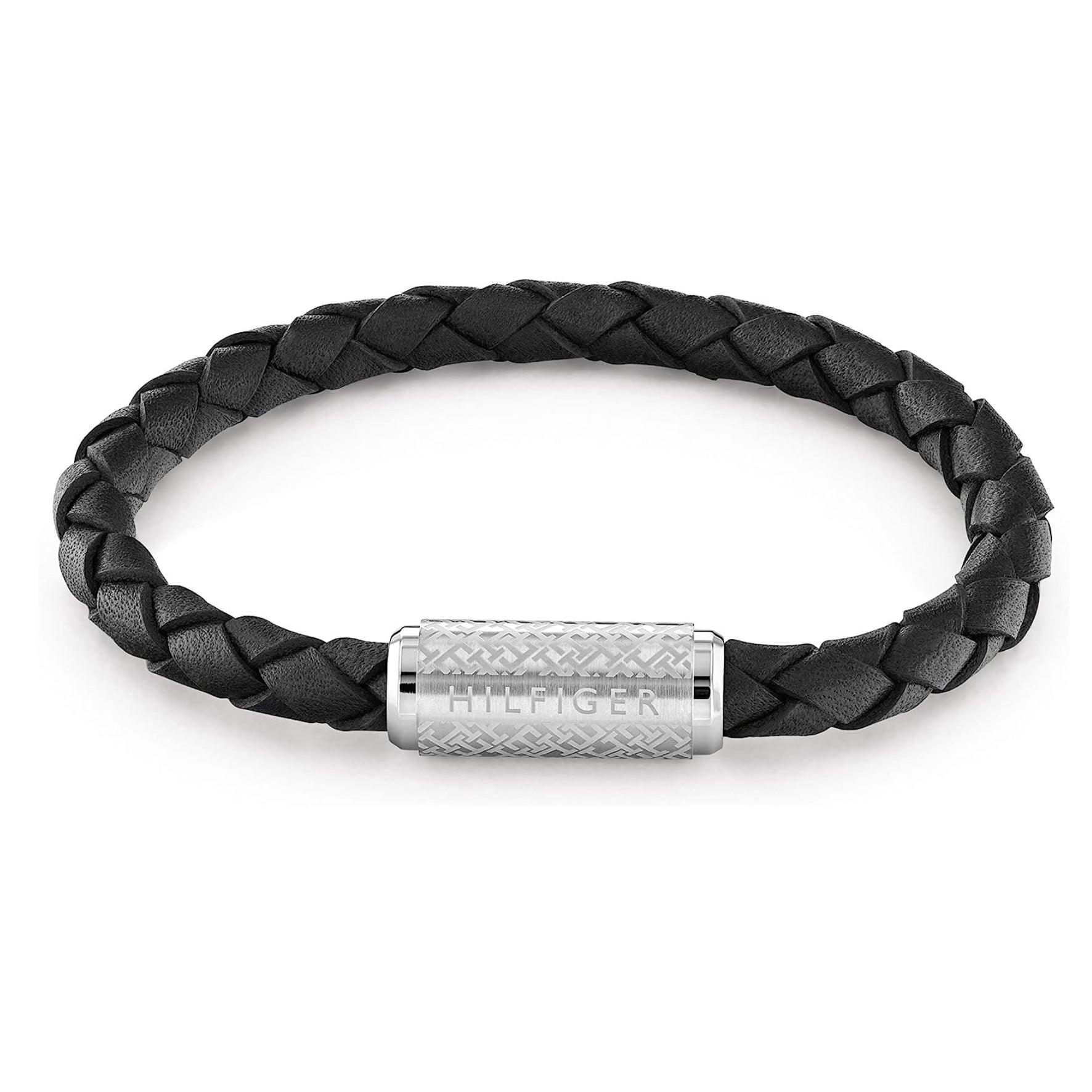 Ανδρικό δερμάτινο βραχιόλι Tommy Hilfiger 2790479 σε μαύρο χρώμα με ασημί κούμπωμα.
