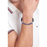 Ανδρικό δερμάτινο βραχιόλι Tommy Hilfiger 2790475 με χάντρες σε μπλε χρώμα.