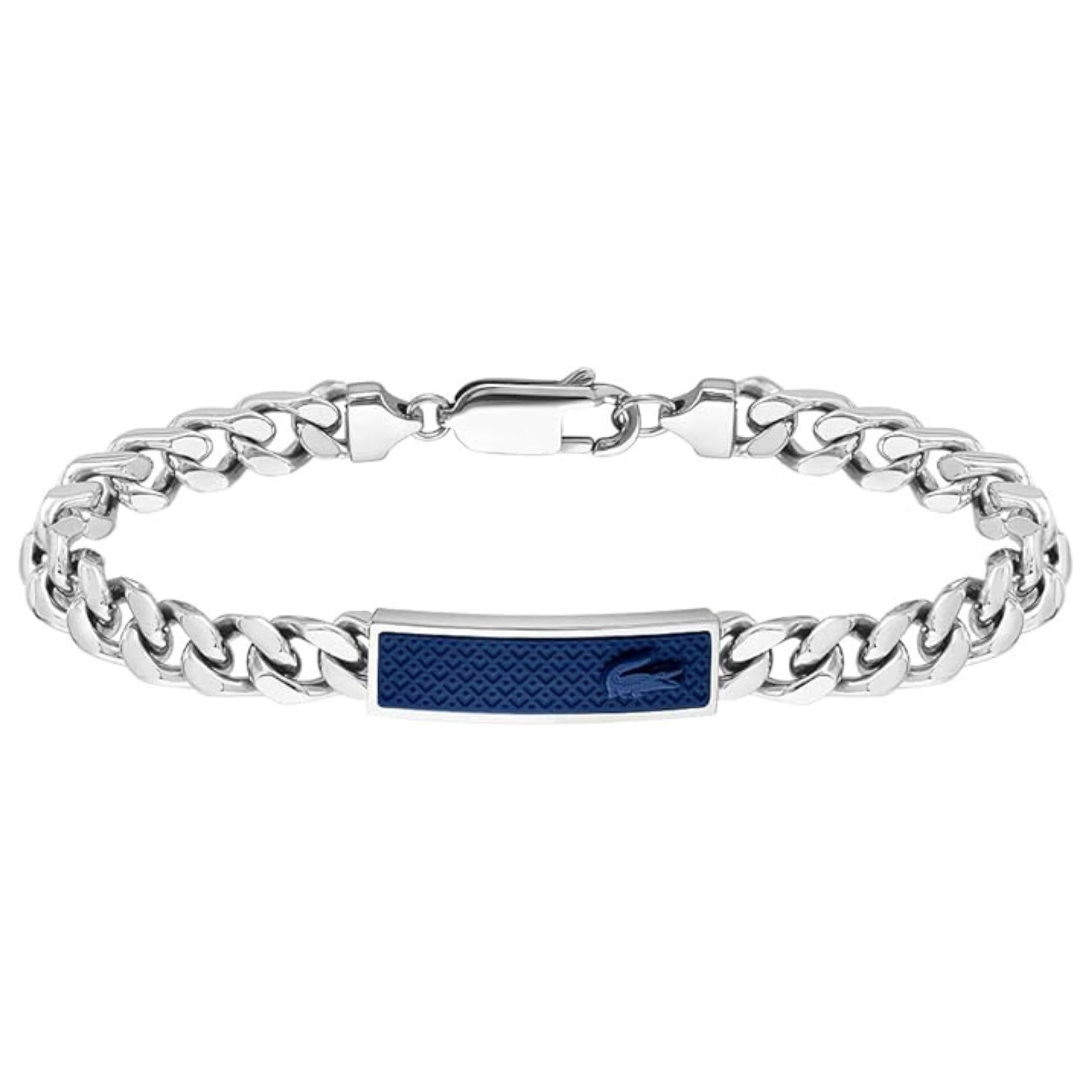 Ατσάλινο βραχιόλι Lacoste 2040097 σε ασημί χρώμα από ανοξείδωτο ατσάλι με μπλε λεπτομέρειες.