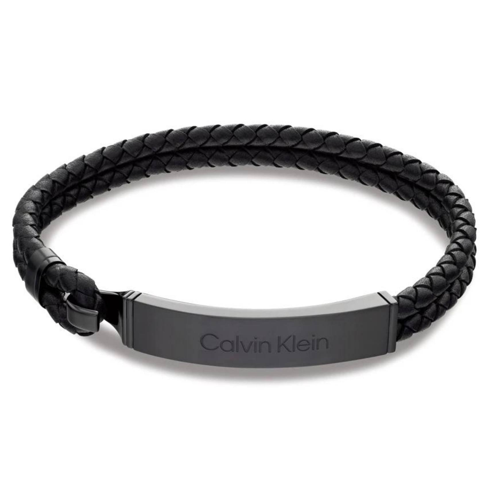 Ανδρικό βραχιόλι Calvin Klein 35000406 από μαύρο δέρμα με μαύρη αγκράφα.