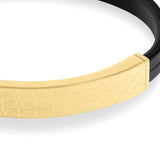 Ανδρικό δερμάτινο βραχιόλι Calvin Klein 35000408 σε μαύρο χρώμα με ατσάλινο κούμπωμα σε χρυσό χρώμα.