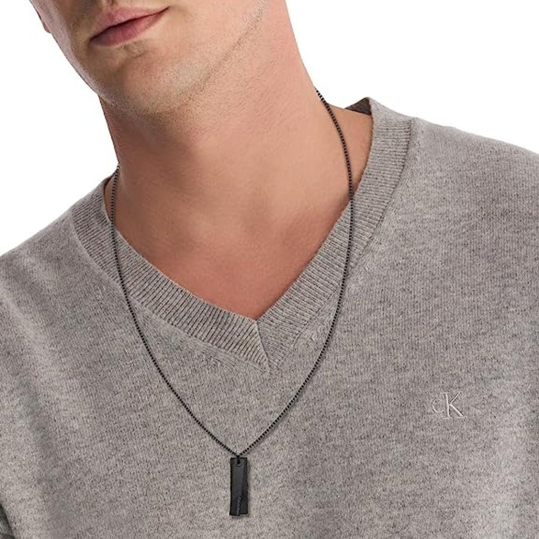 Ανδρικό κολιέ Calvin Klein 35000414 ταυτότητα με κρεμαστή πλακέτα σε μαύρο χρώμα.