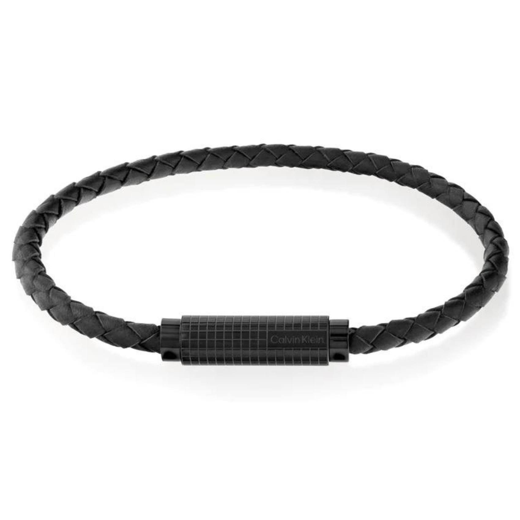 Ανδρικό βραχιόλι Calvin Klein 35000424 από μαύρο δέρμα με μαύρη αγκράφα.