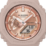 Ρολόι Casio G-Shock GMA-S2100MD-4AER Anadigi που συνδυάζει ροζ λουράκι από καουτσούκ και ροζ χρυσό καντράν διαμέτρου 42.9mm.