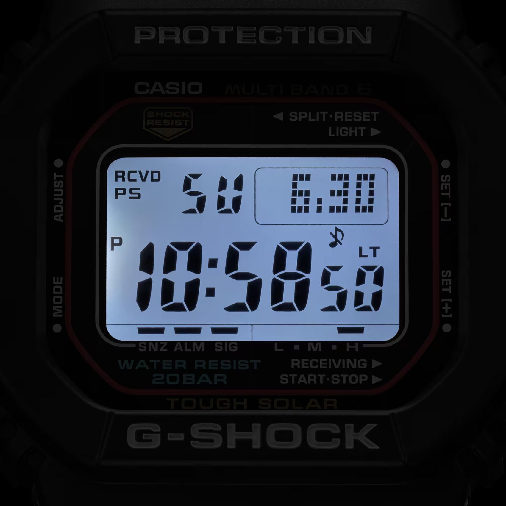 Casio G-Shock GW-M5610U-1 Solar με μαύρο καουτσούκ λουράκι και ψηφιακό καντράν.