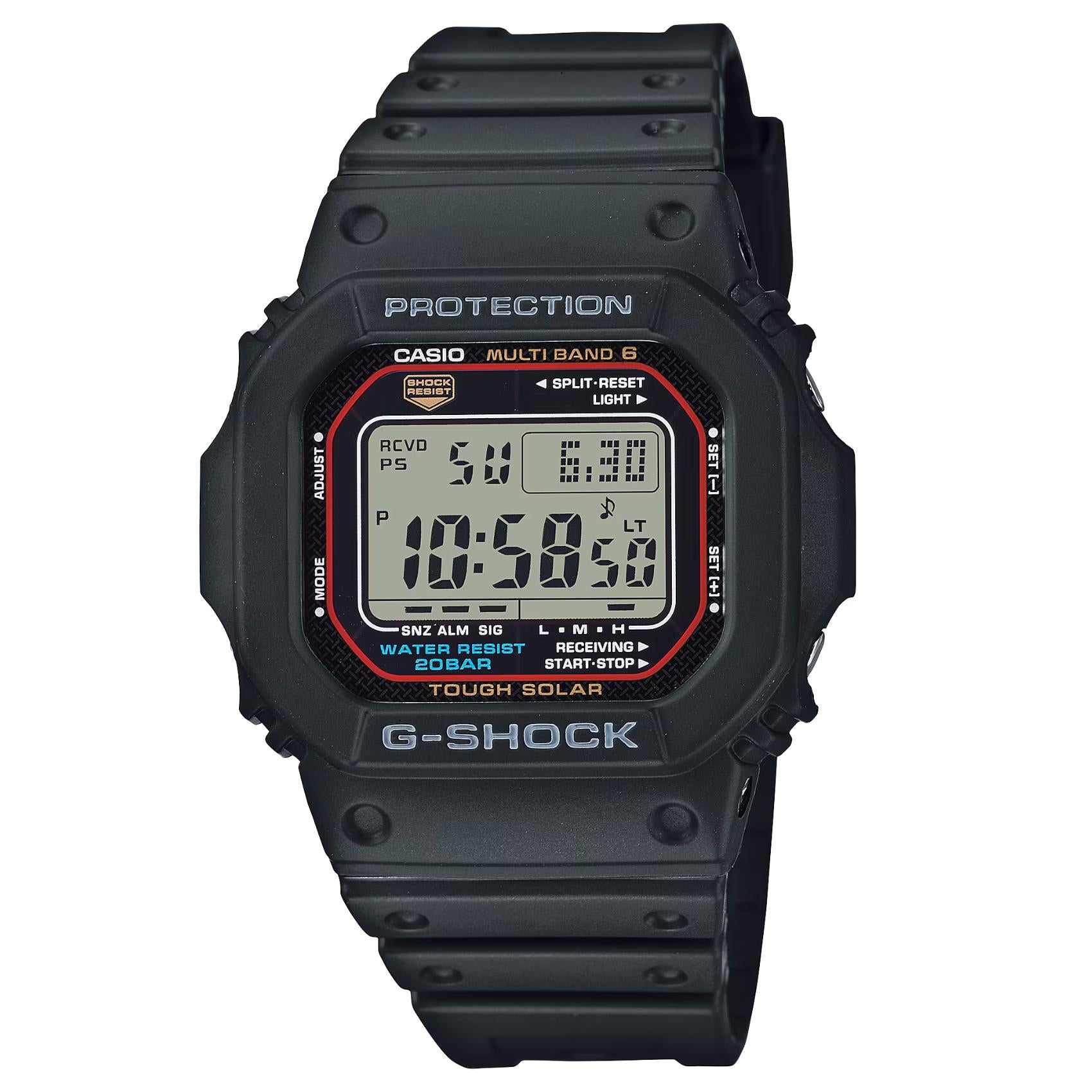 Casio G-Shock GW-M5610U-1 Solar με μαύρο καουτσούκ λουράκι και ψηφιακό καντράν.